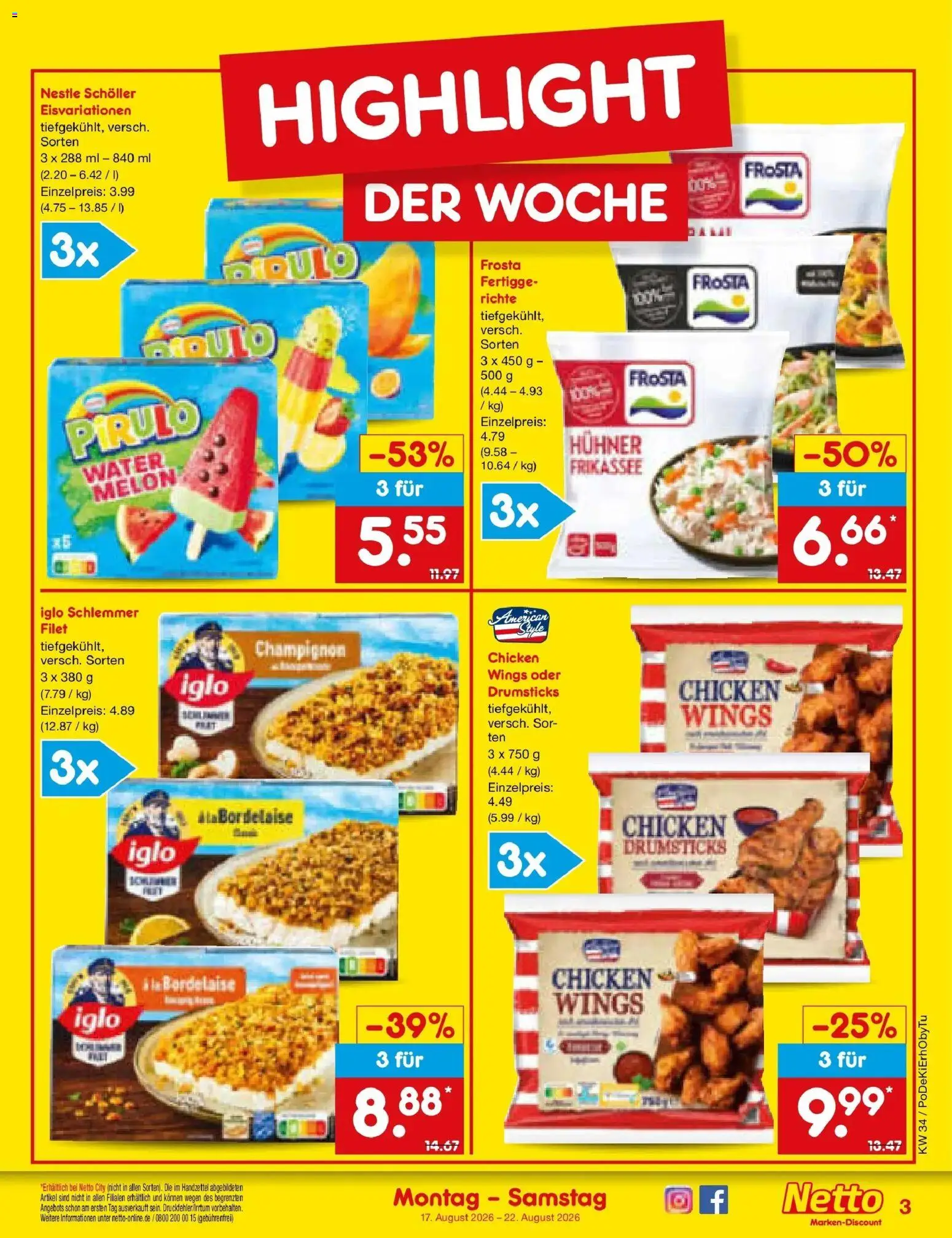Netto Marken-Discount Prospekt Oberhaid – gültig ab 17.08.2026 | Seite: 3 | Produkte: Iglo, Frosta