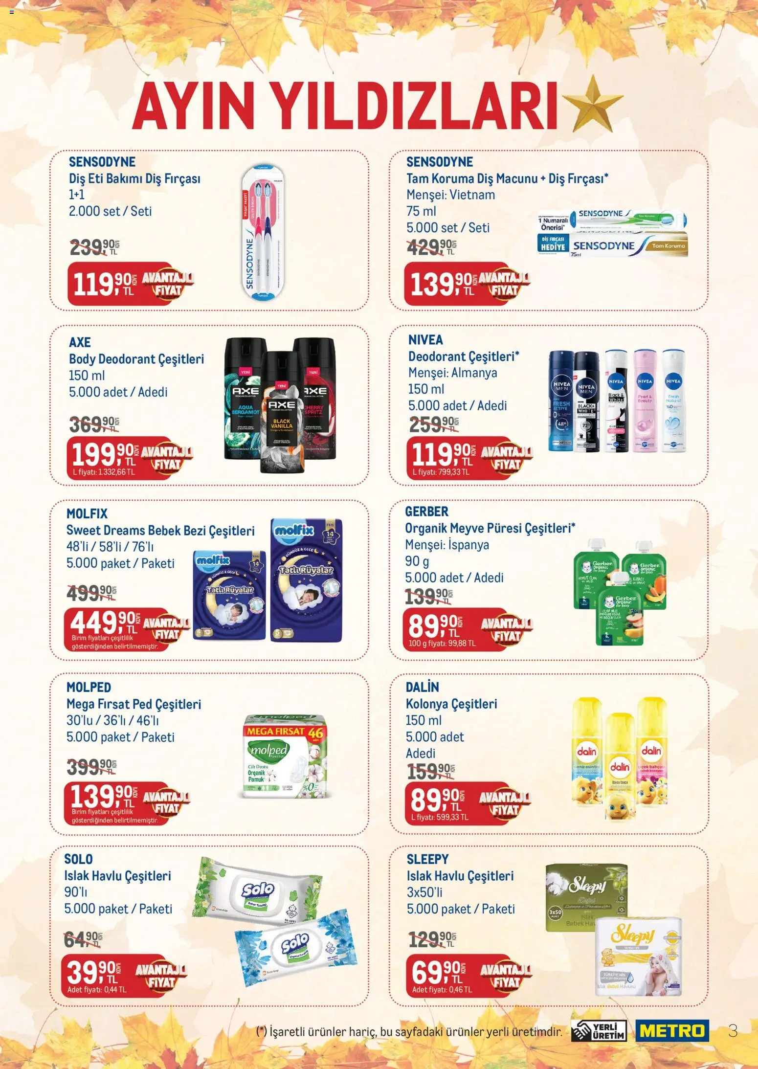 Metro - Temizlik | Kişisel bakım - 01 Eylül 2026 tarihinden itibaren geçerlidir | Sayfa: 3 | Ürünler: Deodorant, Diş macunu, Organik meyve, Meyve