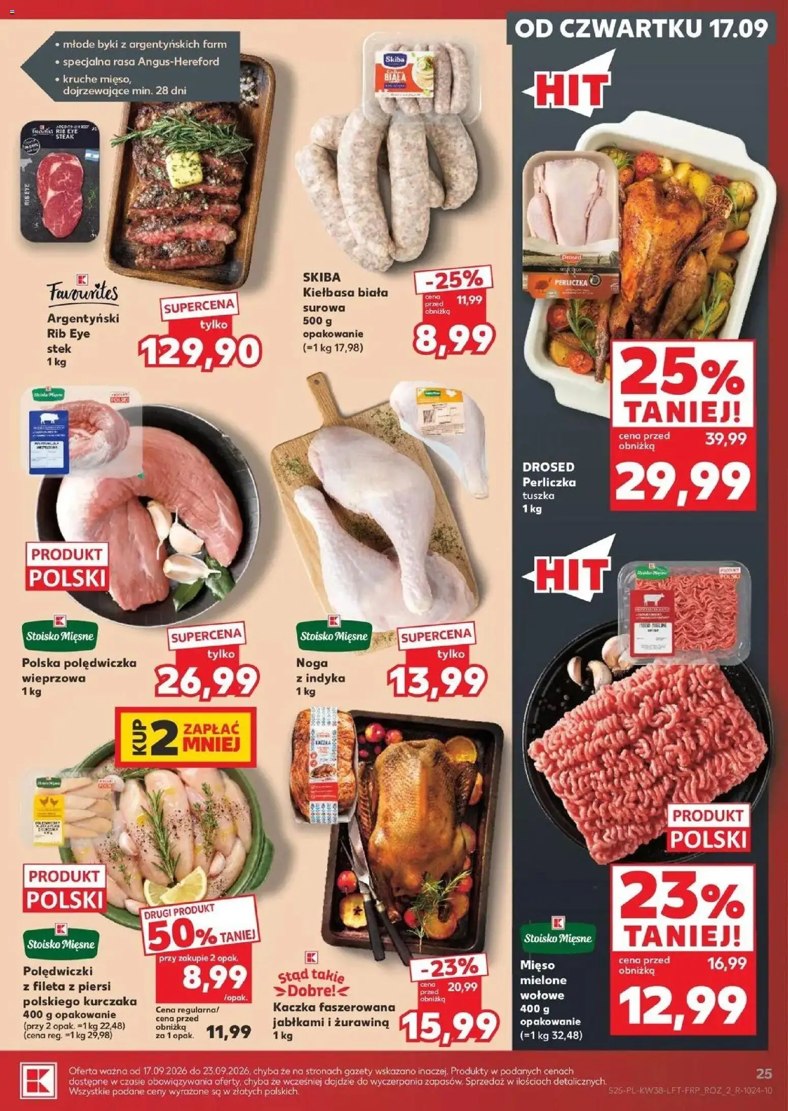 Kaufland gazetka od 17.09.2026 - od jutra PDF | Strona: 25 | Produkty: Piersi, Polędwiczka wieprzowa, Mięso mielone, Kiełbasa biała surowa