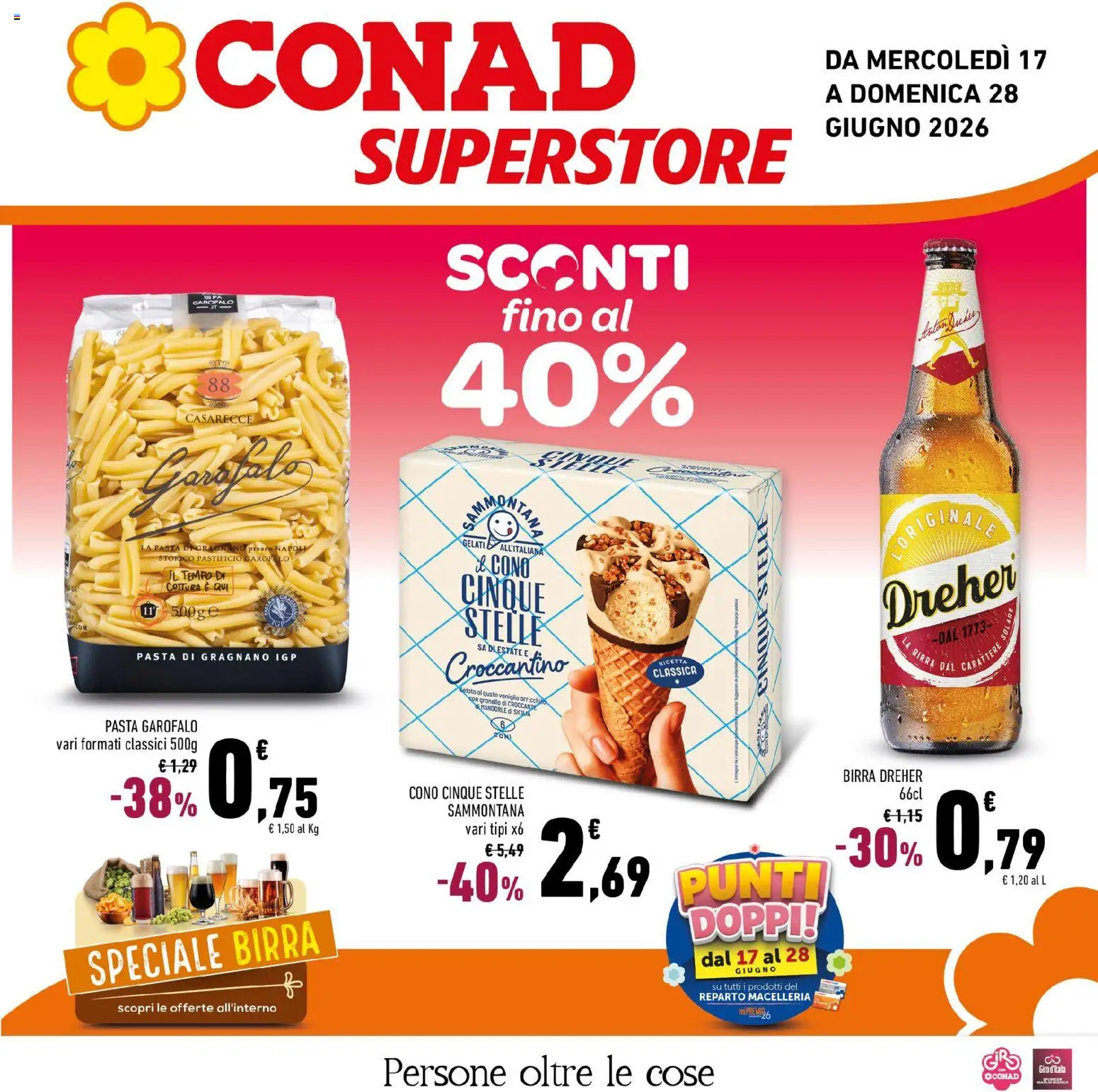 Volantino Conad del 17.06.2026 | Pagina: 1 | Prodotti: Cioccolato, Gelato, Pasta, Mandorle