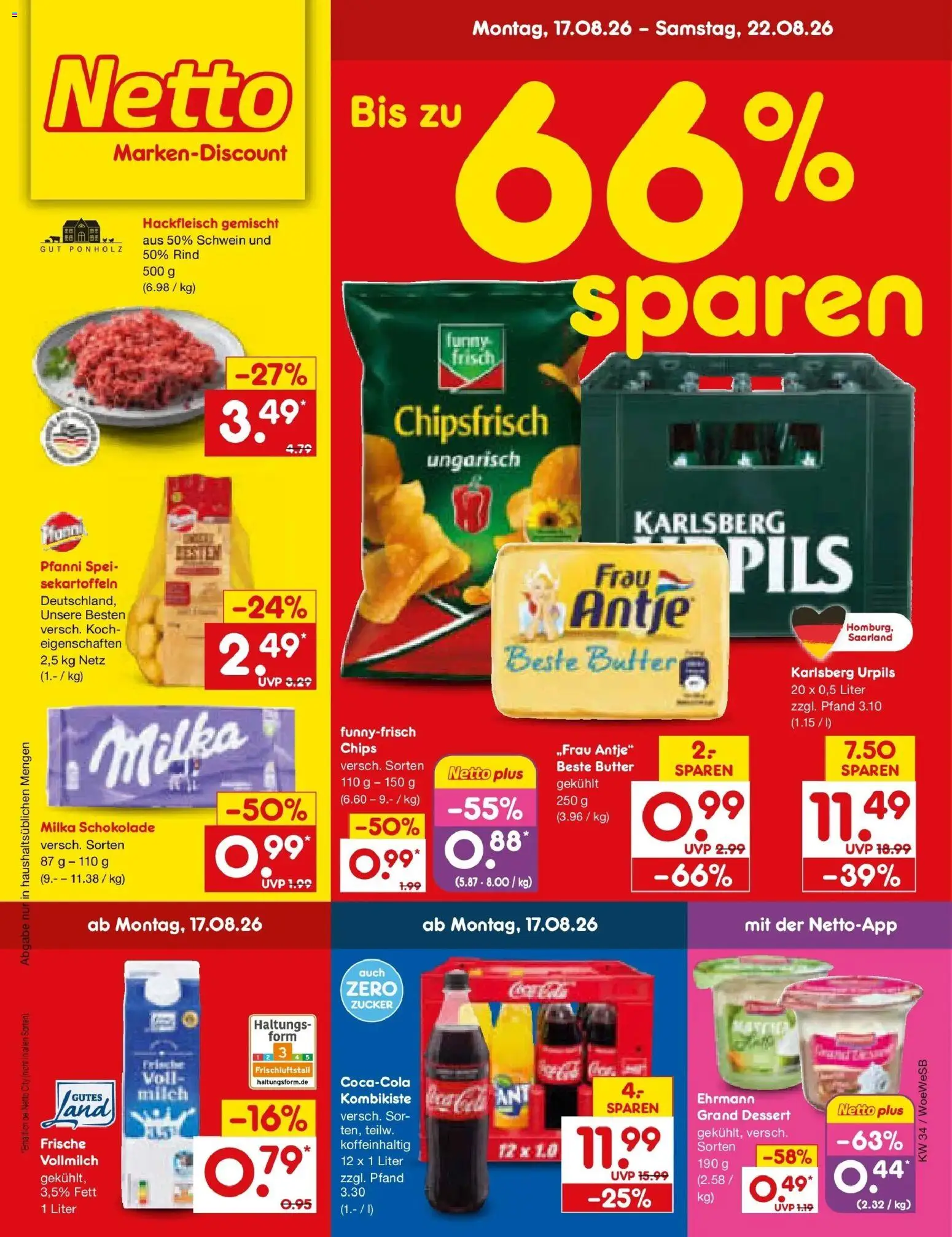 Netto Marken-Discount Prospekt Katzweiler – gültig ab 17.08.2026 | Seite: 1 | Produkte: Milka schokolade, Milka, Zucker, Chips