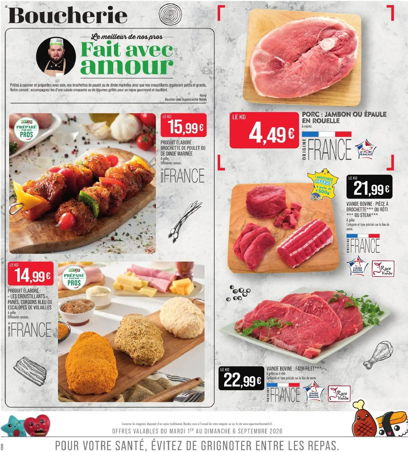 {H1} | Page: 8 | Produits: Salade, Poulet, Dinde, Viande