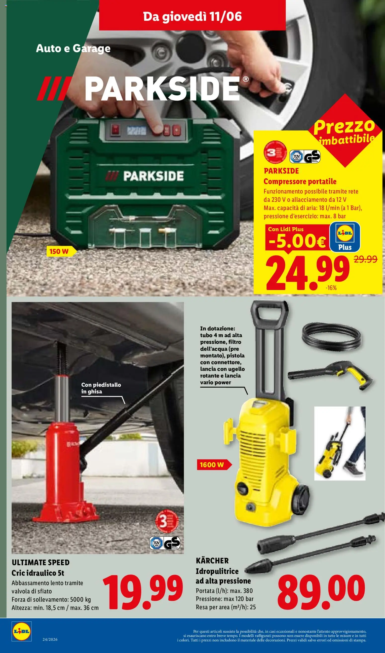 Volantino Lidl del 11.06.2026 | Pagina: 24 | Prodotti: Compressore, Tubo, Idropulitrice