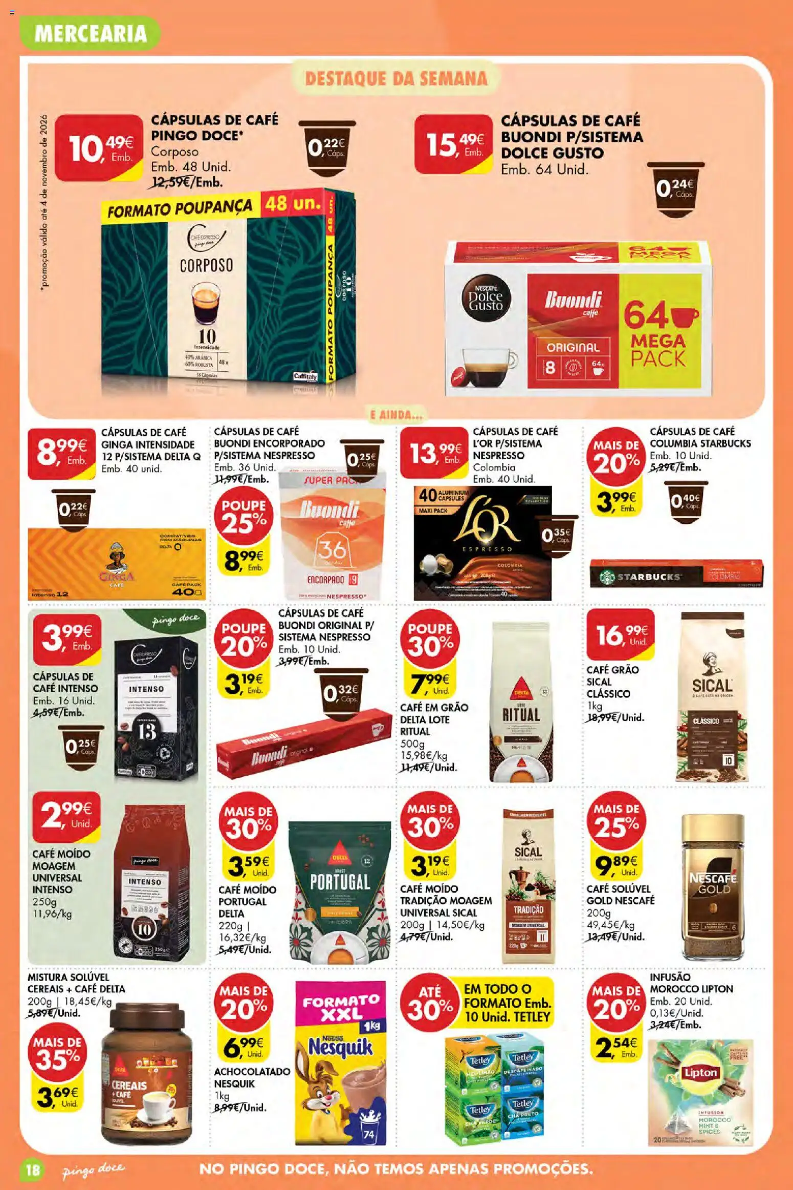 Pingo Doce folheto Poupe Esta Semana Açores │ válido de 01/10/2026 | Página: 18 | Produtos: Cápsulas, Café moído, Chá, Cereais
