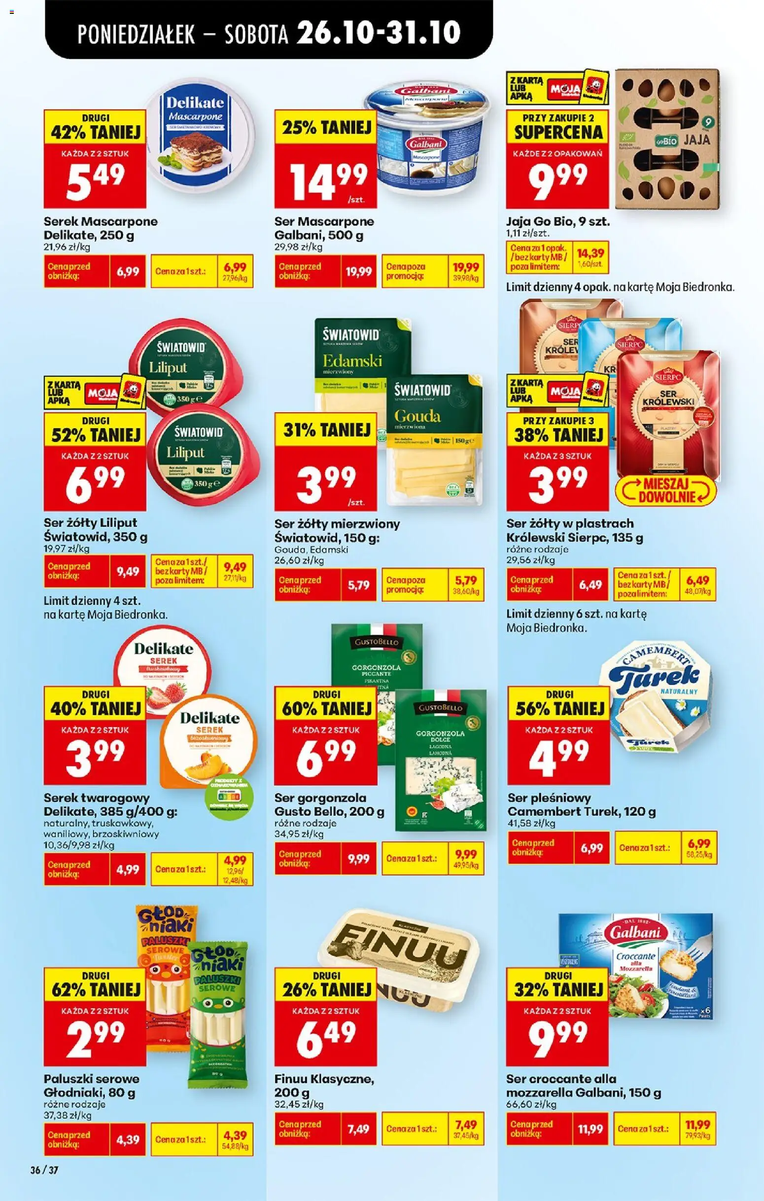 Biedronka Polsko leták - Codziennie niskie ceny od 26.10.2026 | Strana: 54 | Produkty: Gouda, Gorgonzola, Mozzarella, Camembert