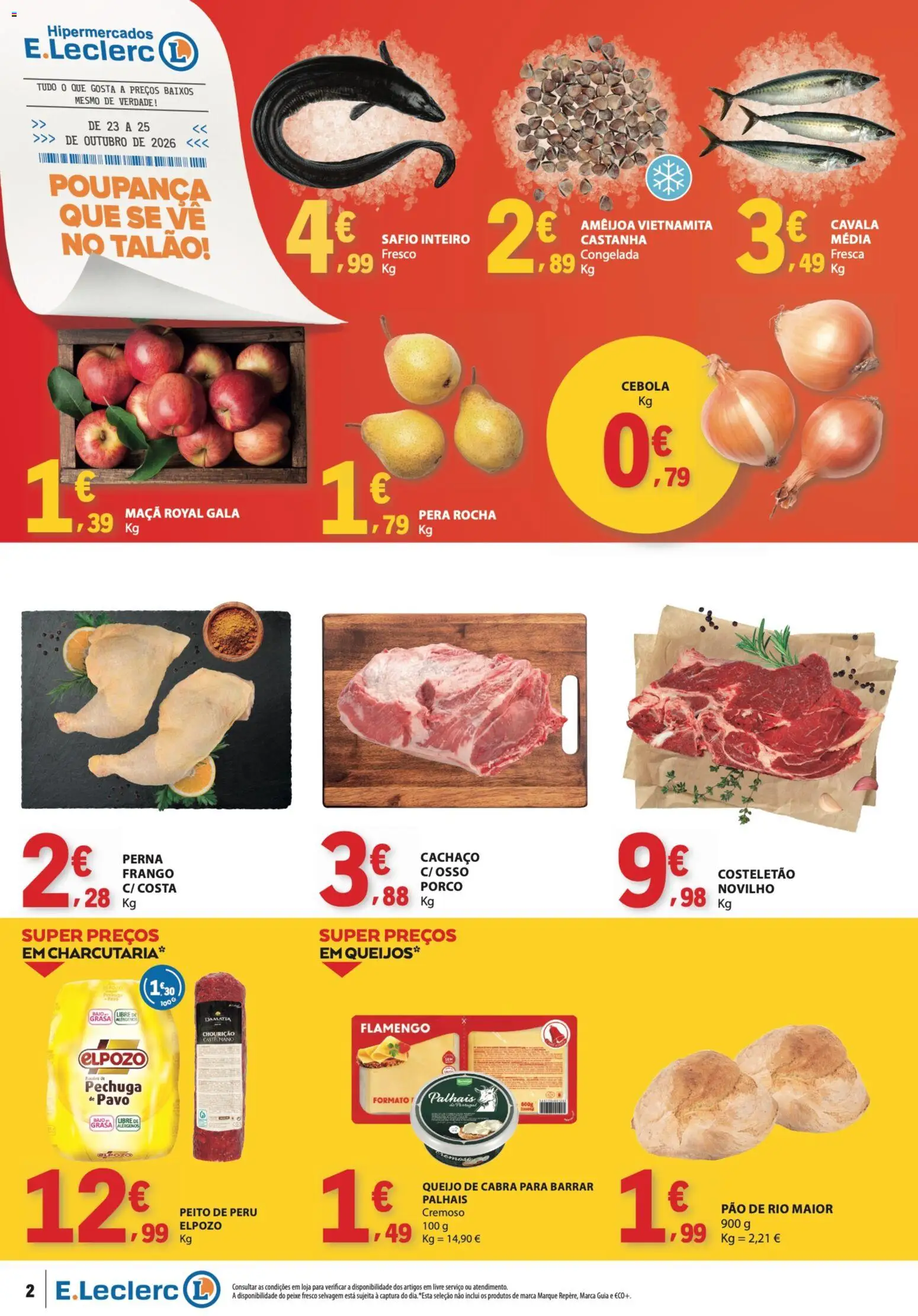 E.Leclerc folheto Fim de Semana │ válido de 23/10/2026 | Página: 2 | Produtos: Cavala, Peru, Queijo, Maça