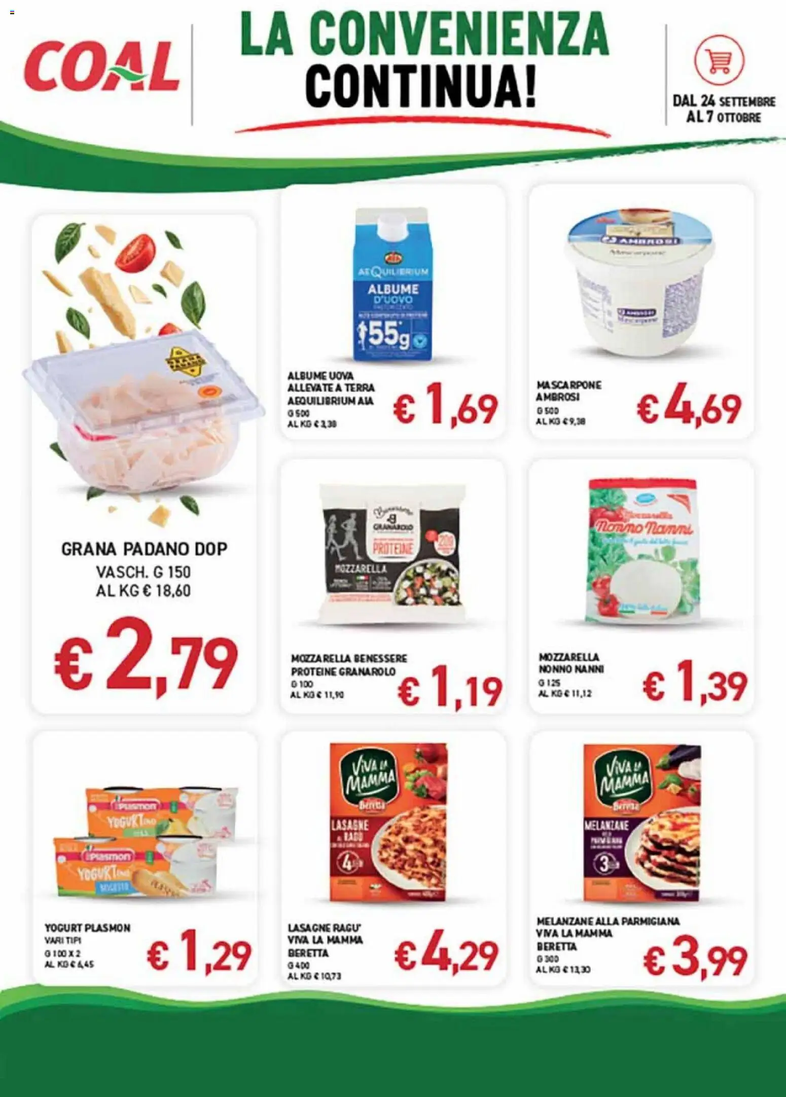 Volantino Coal del 24/09/2026 | Pagina: 2 | Prodotti: Yogurt, Mozzarella, Grana Padano, Lasagne
