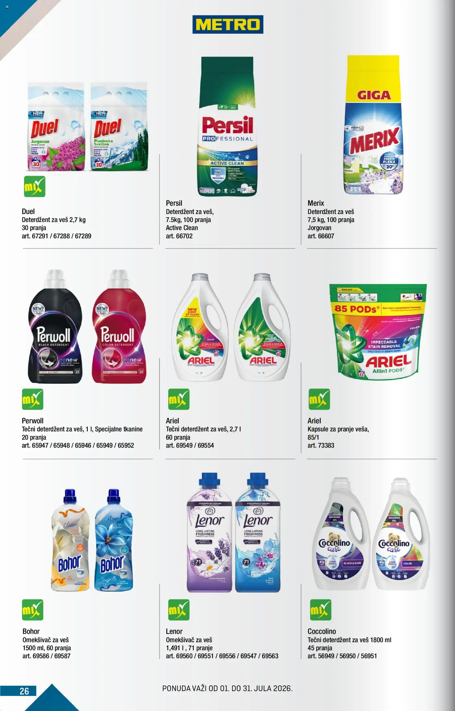 Metro katalog - važi od 01.07.2026 | Strana: 26 | Proizvode: Tečni deterdžent, Ariel, Kapsule, Coccolino
