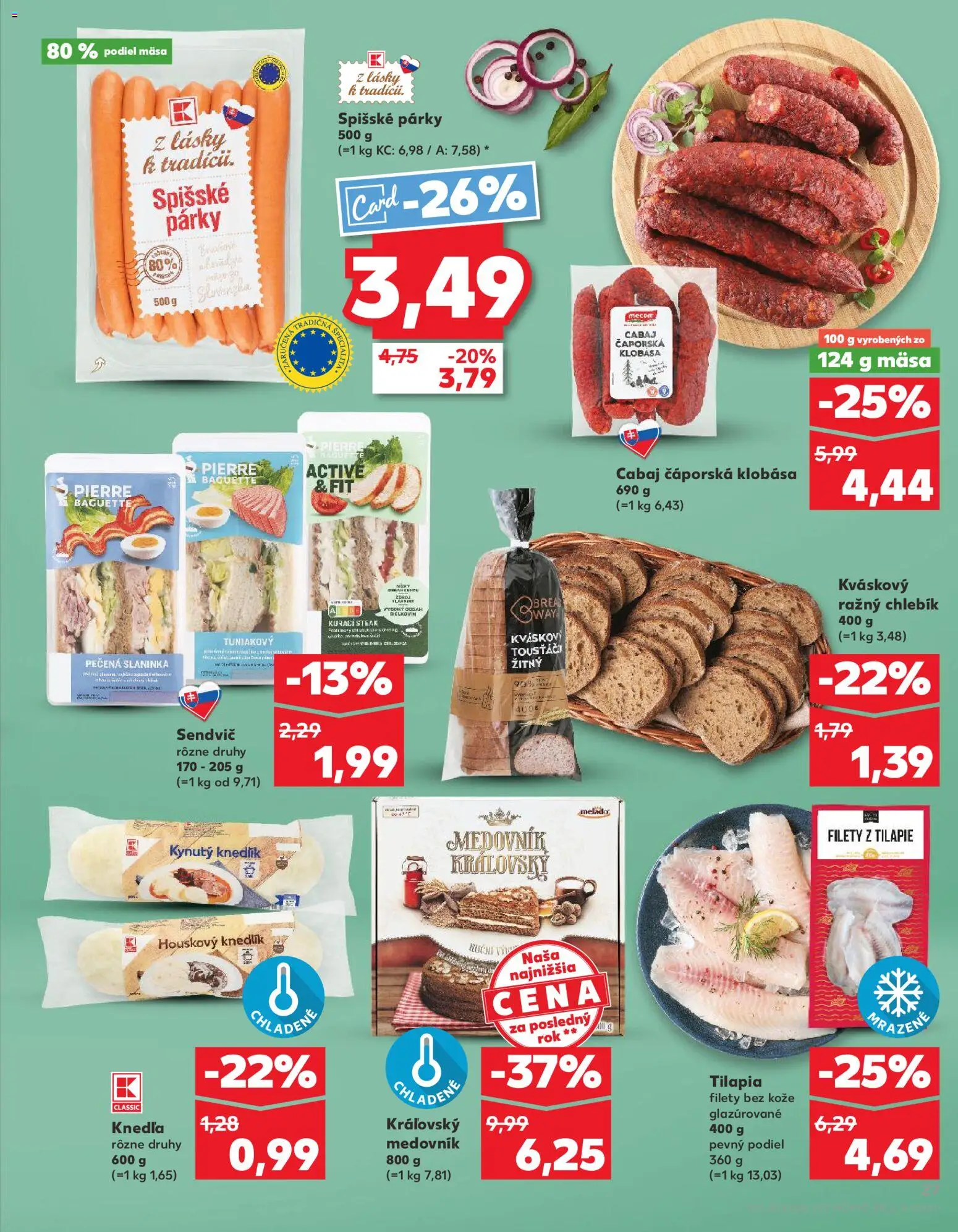 Nové Kaufland akcie – leták je platný od 26.02.2026 | Strana: 27 | Produkty: Mäso, Tilápia, Párky, Knedľa