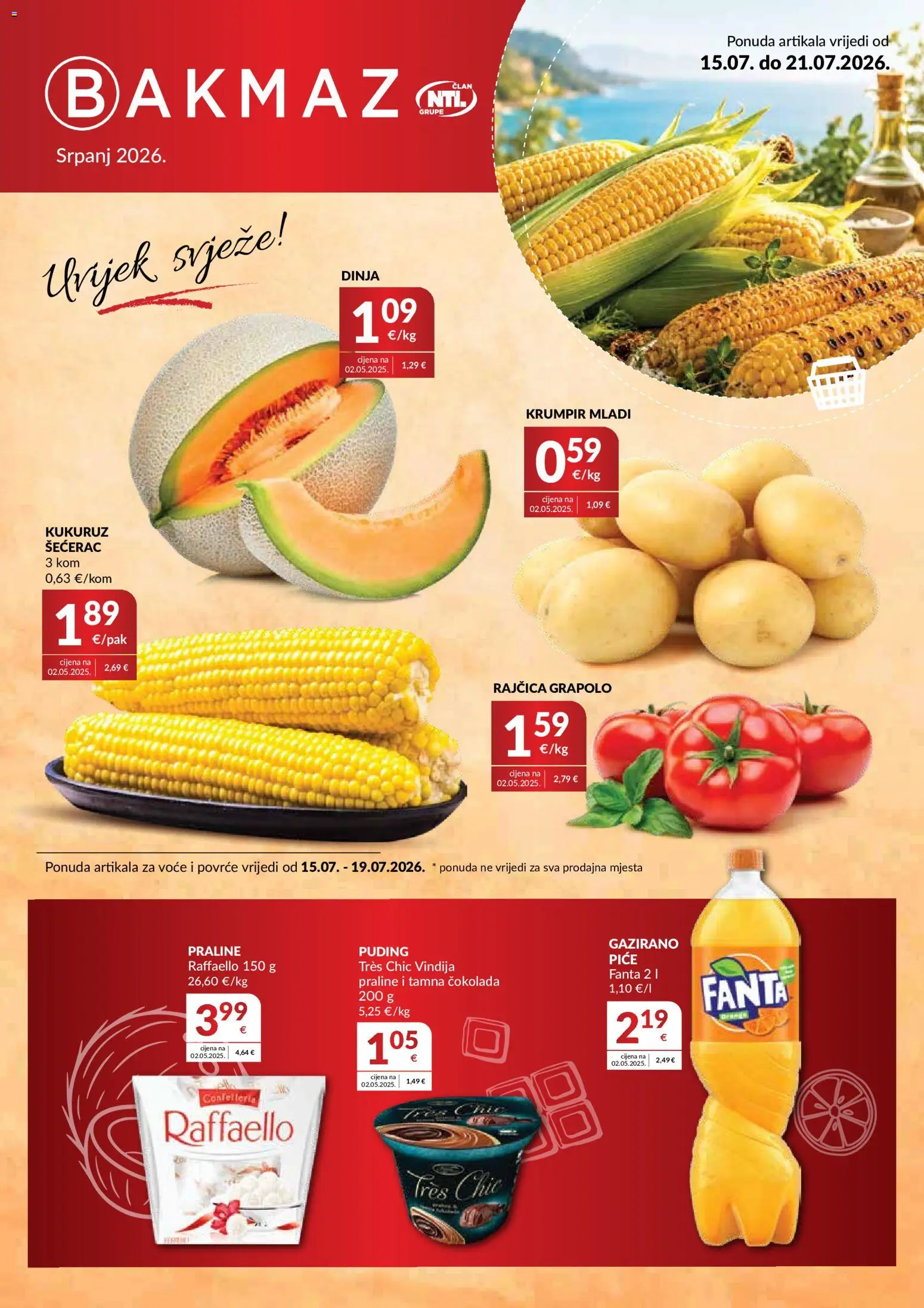 Bakmaz katalog | vrijedi od 15.07.2026 | Stranica: 1 | Proizvodi: Vindija, Krumpir, Povrće, Dinja