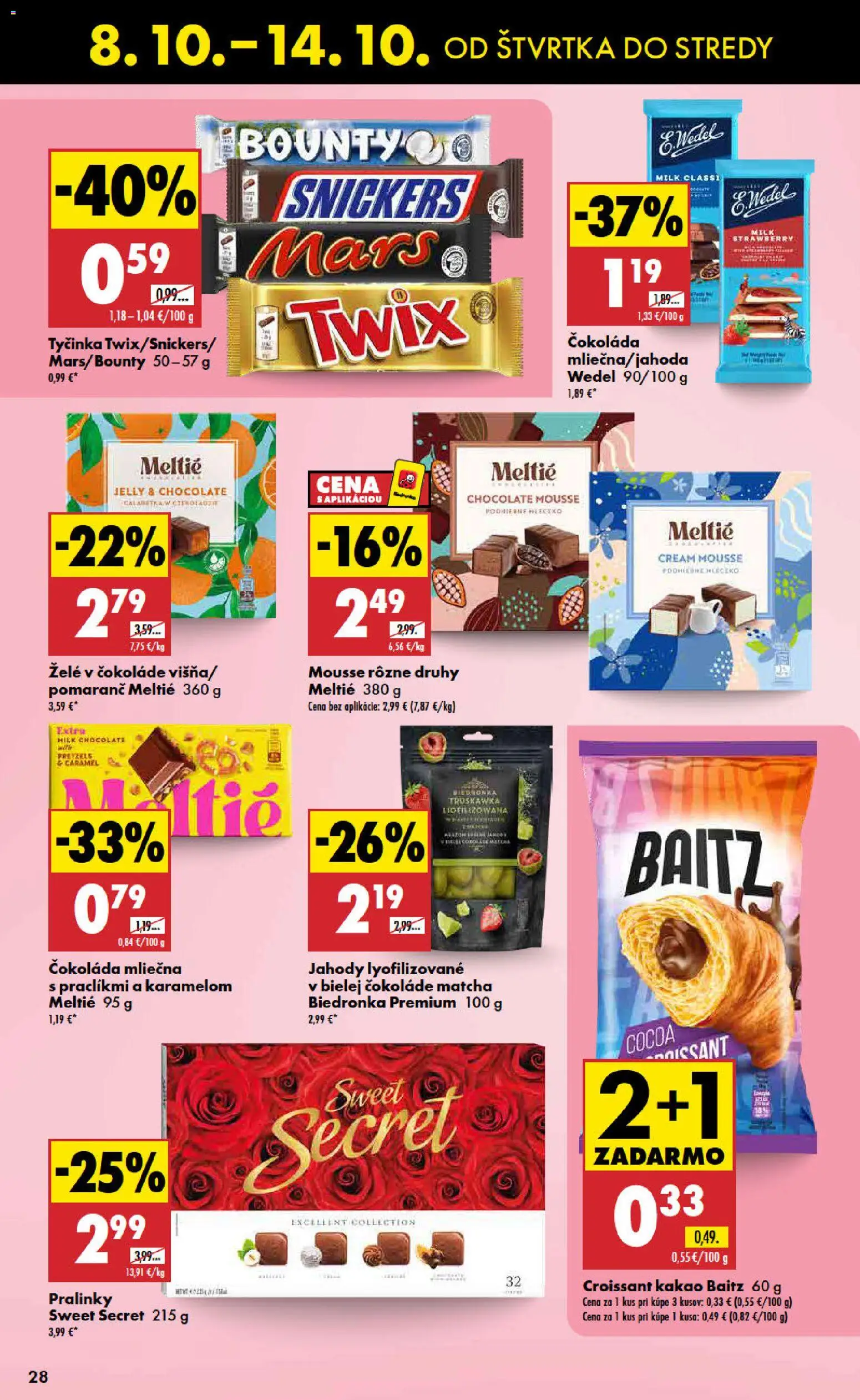Nové Biedronka akcie – leták je platný od 08.10.2026 | Strana: 28 | Produkty: Croissant, Jahody, Snickers, Kakao