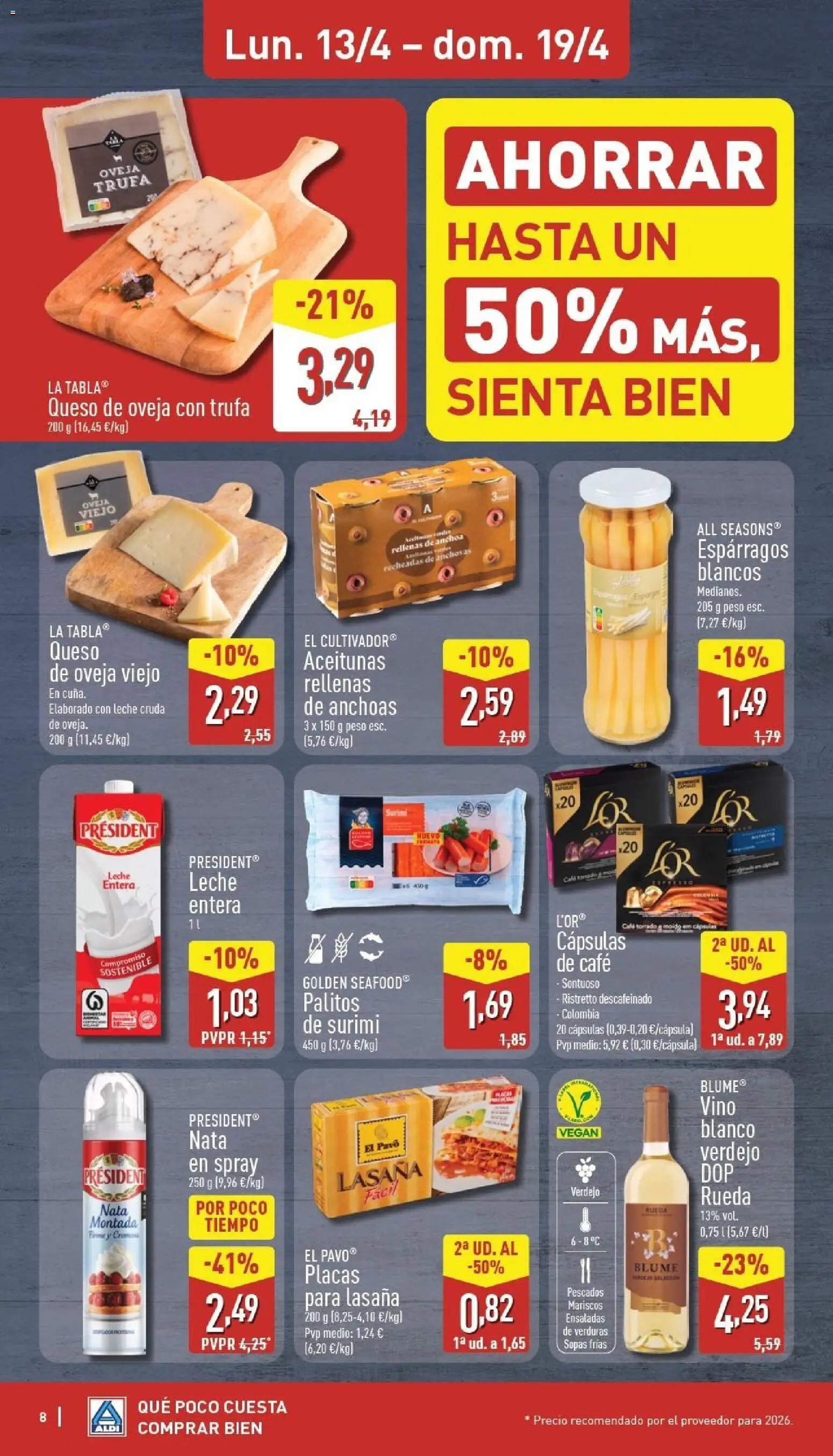 Aldi folleto Península │ válido desde el 13.04.2026 | Página: 8 | Productos: Leche entera, Queso de oveja, Leche, Queso