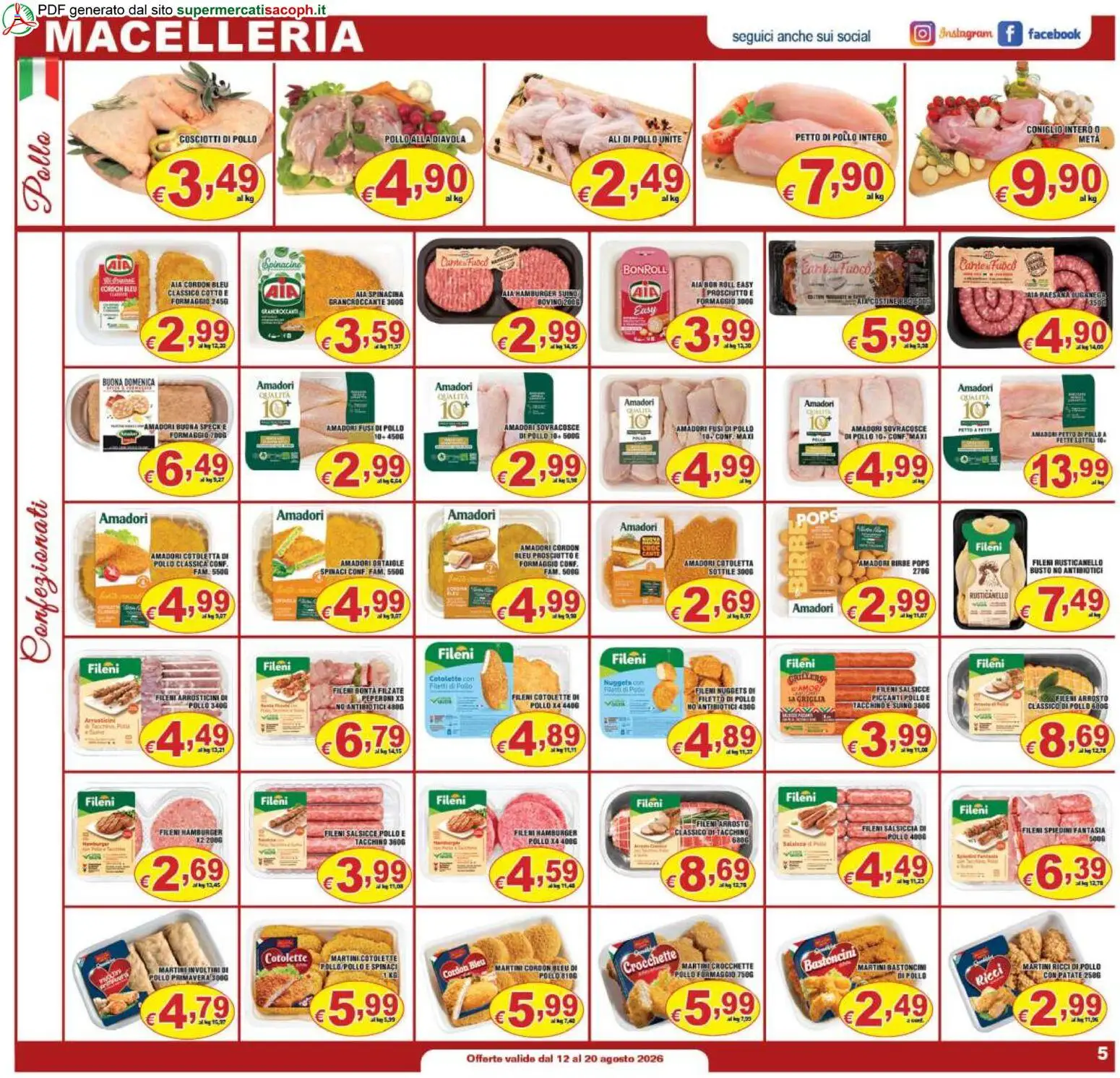Volantino Sacoph del 12/08/2026 | Pagina: 5 | Prodotti: Speck, Suino, Formaggio, Hamburger
