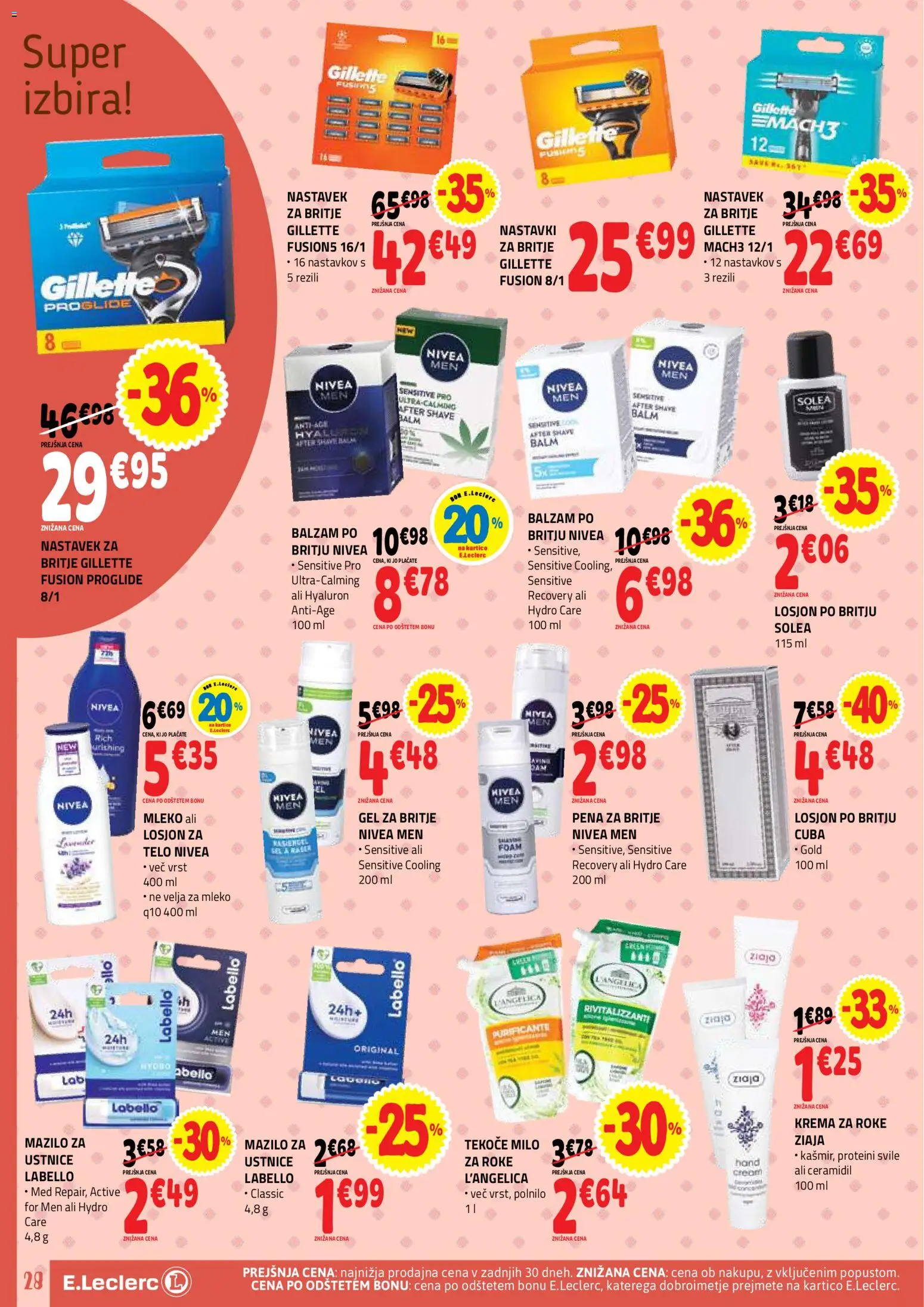 Novi E.leclerc katalog ponudbe – veljaven od 16.09.2026 | Stran: 28 | Izdelki: Tekoče milo, Med, Pena za britje, Mleko