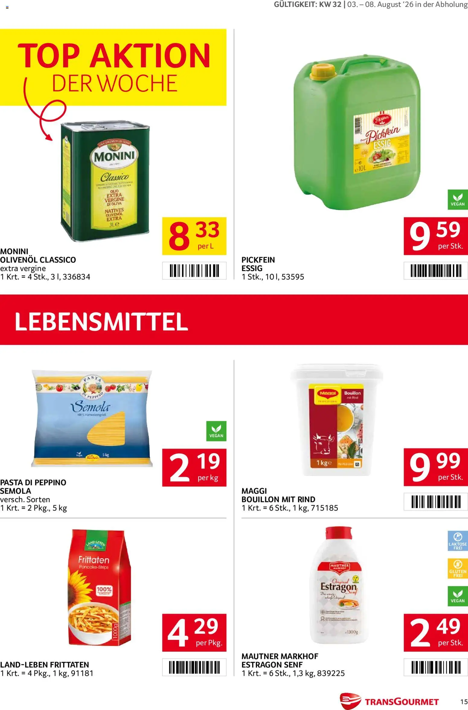 Transgourmet Flugblatt gültig ab 03.08.2026 | Seite: 15 | Produkte: Pasta, Lebensmittel