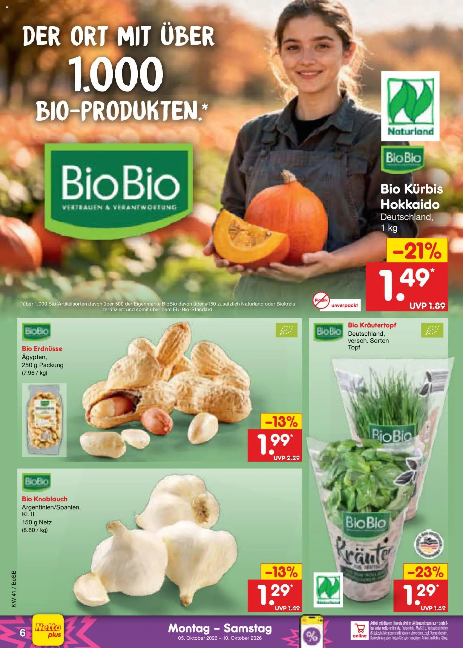 Netto Marken-Discount Prospekt – gültig ab 05.10.2026 | Seite: 6 | Produkte: Erdnüsse, Knoblauch, Kürbis