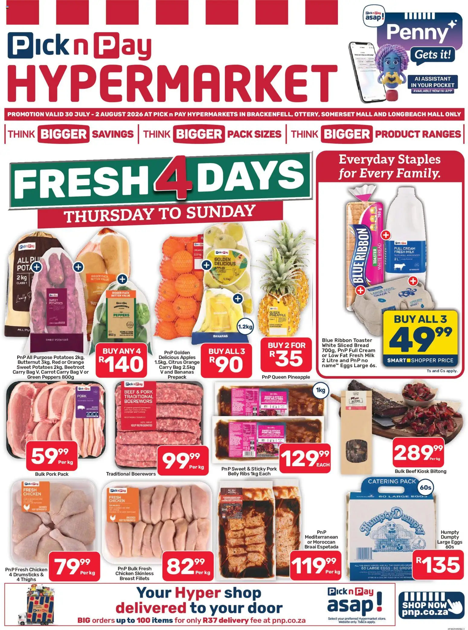 New Pick n Pay catalogue – valid from 30/07/2026 | Page: 1 | Products: Ribs, Eggs, Apples, Potatoes