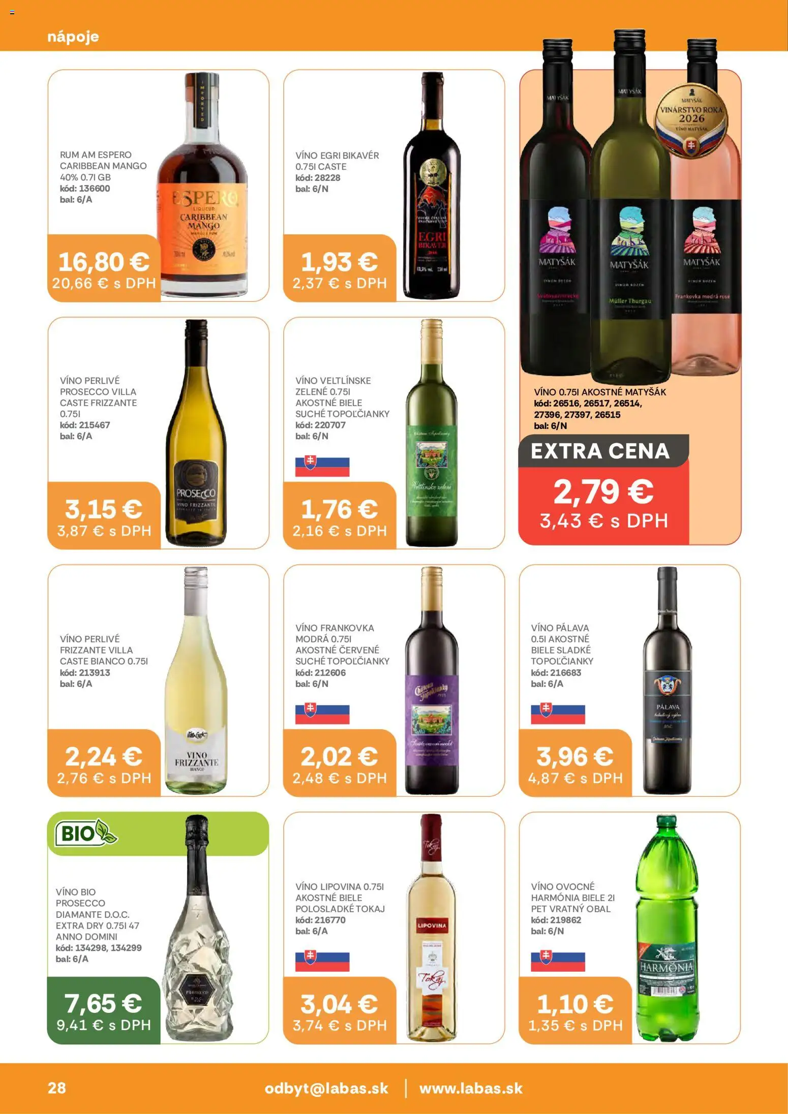 Nové Labaš akcie – leták je platný od 23.10.2026 | Strana: 28 | Produkty: Víno, Prosecco, Mango, Rum