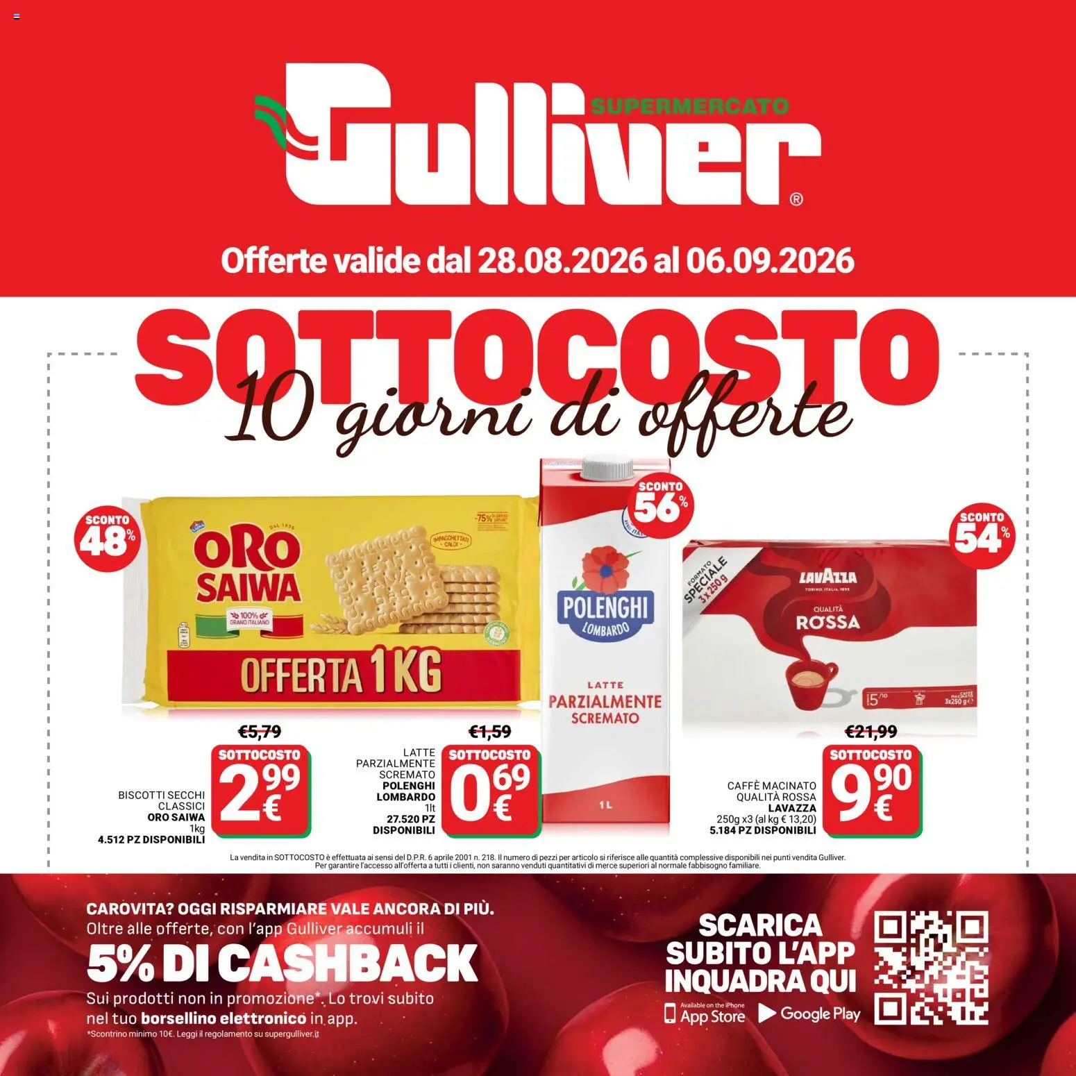 Volantino Gulliver del 28/08/2026 | Pagina: 1 | Prodotti: Iphone, Biscotti, Lavazza, Macinato