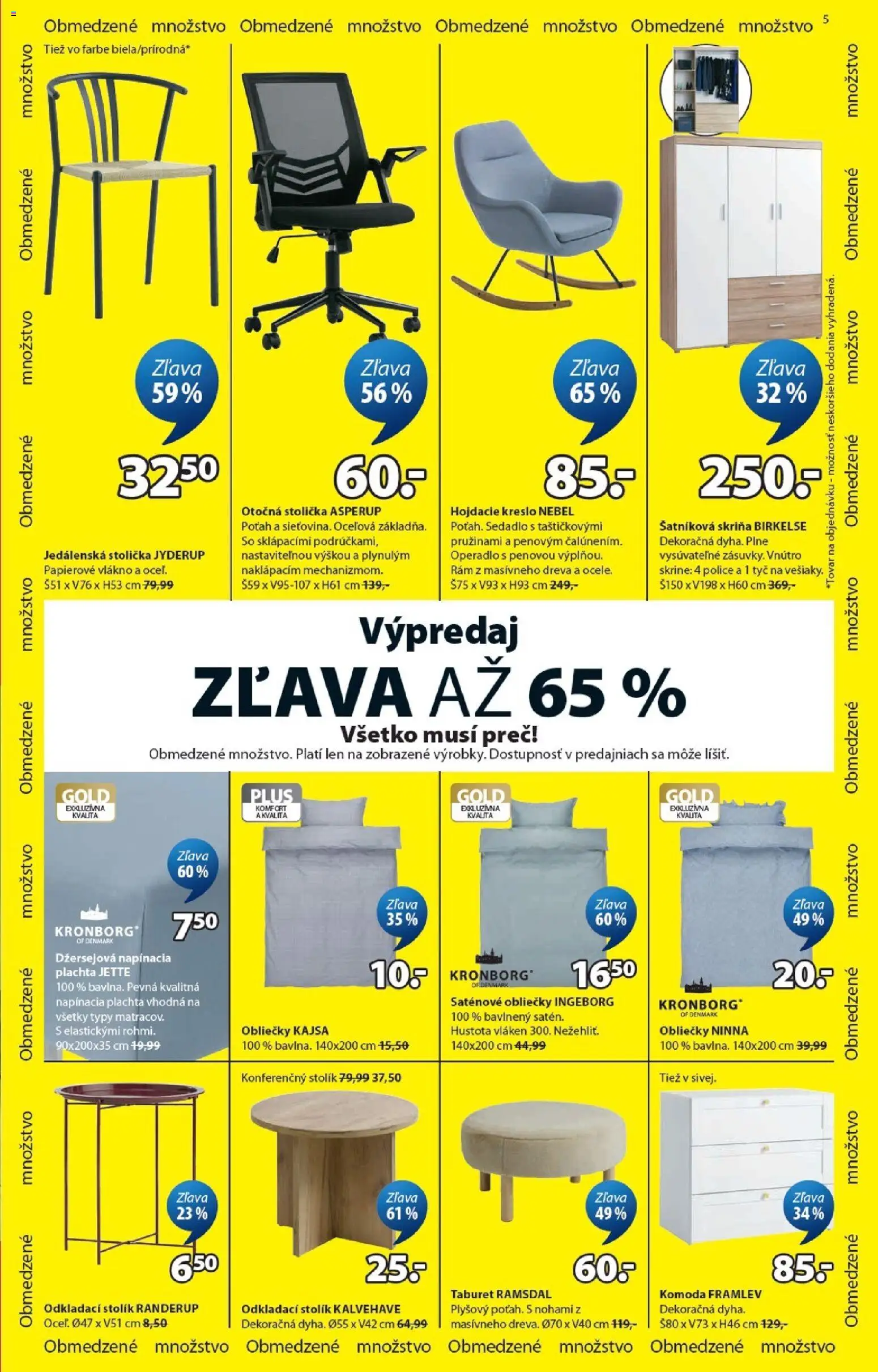 Nové JYSK akcie – leták je platný od 27.05.2026 | Strana: 5 | Produkty: Plachta, Obliečky, Šatníková skriňa, Jedálenská stolička
