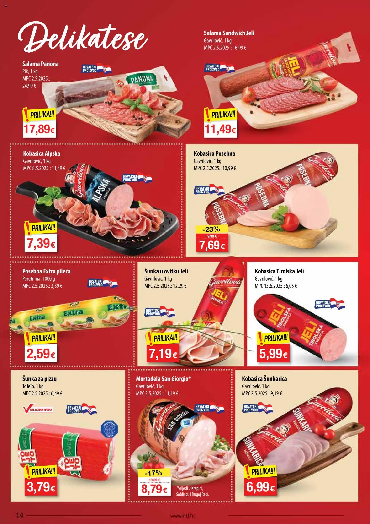 NTL katalog | vrijedi od 17.06.2026 | Stranica: 14 | Proizvodi: Salama, Šunka, Mortadela, Kobasica