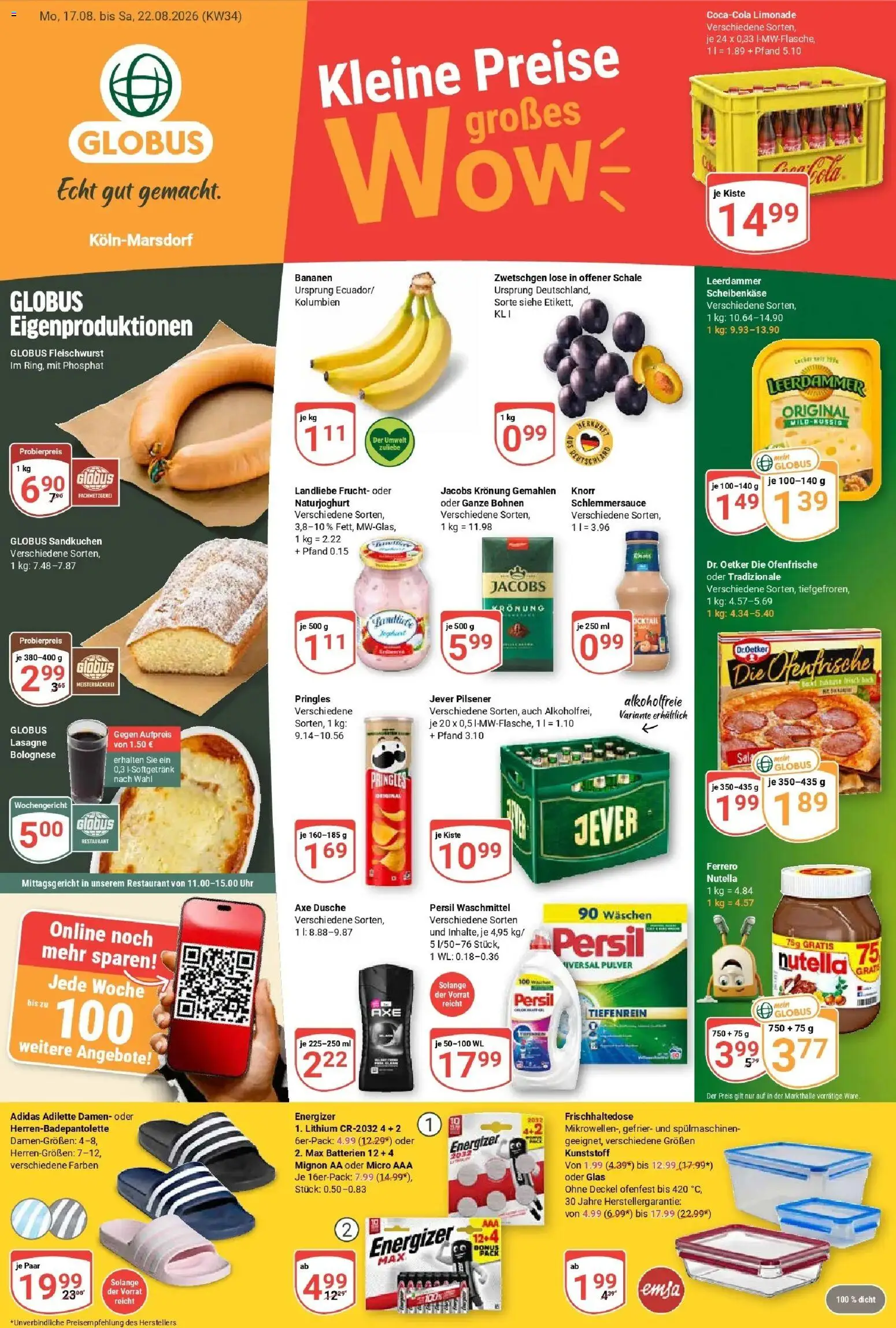 Globus Prospekt Köln (ab 17.08.2026) » Angebote online | Seite: 1 | Produkte: Limonade, Leerdammer, Axe, Pringles