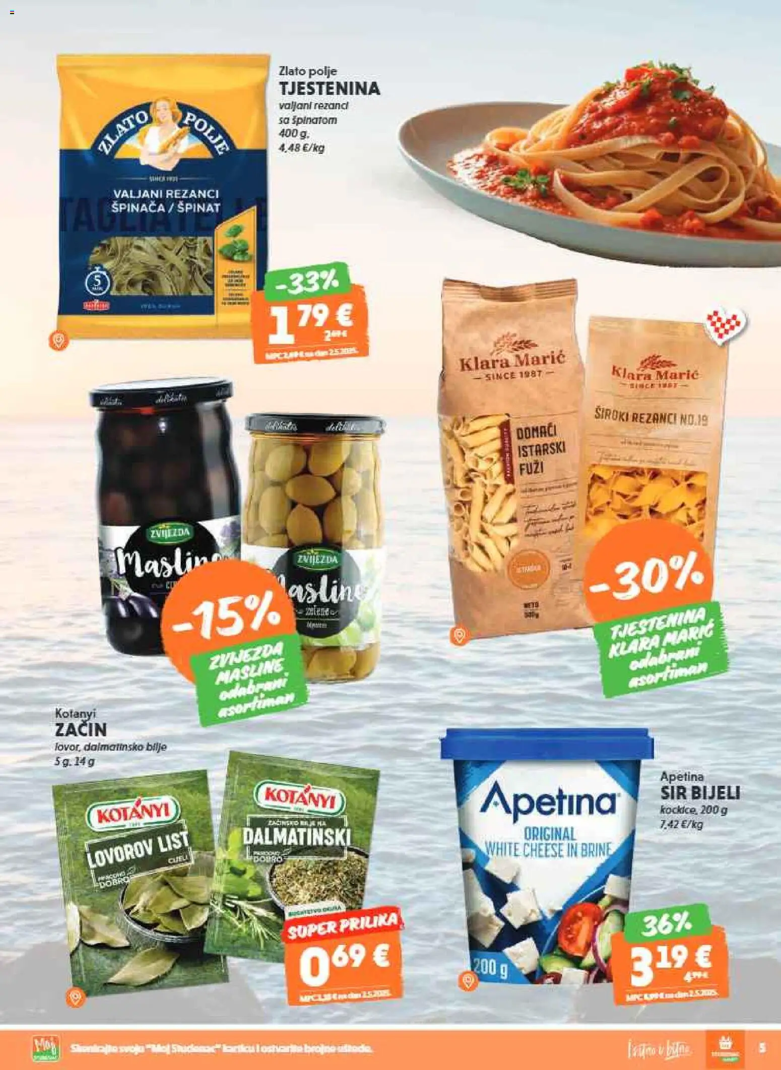 Studenac katalog | vrijedi od 01.07.2026 | Stranica: 5 | Proizvodi: Špinat, Sir, Masline, Rezanci