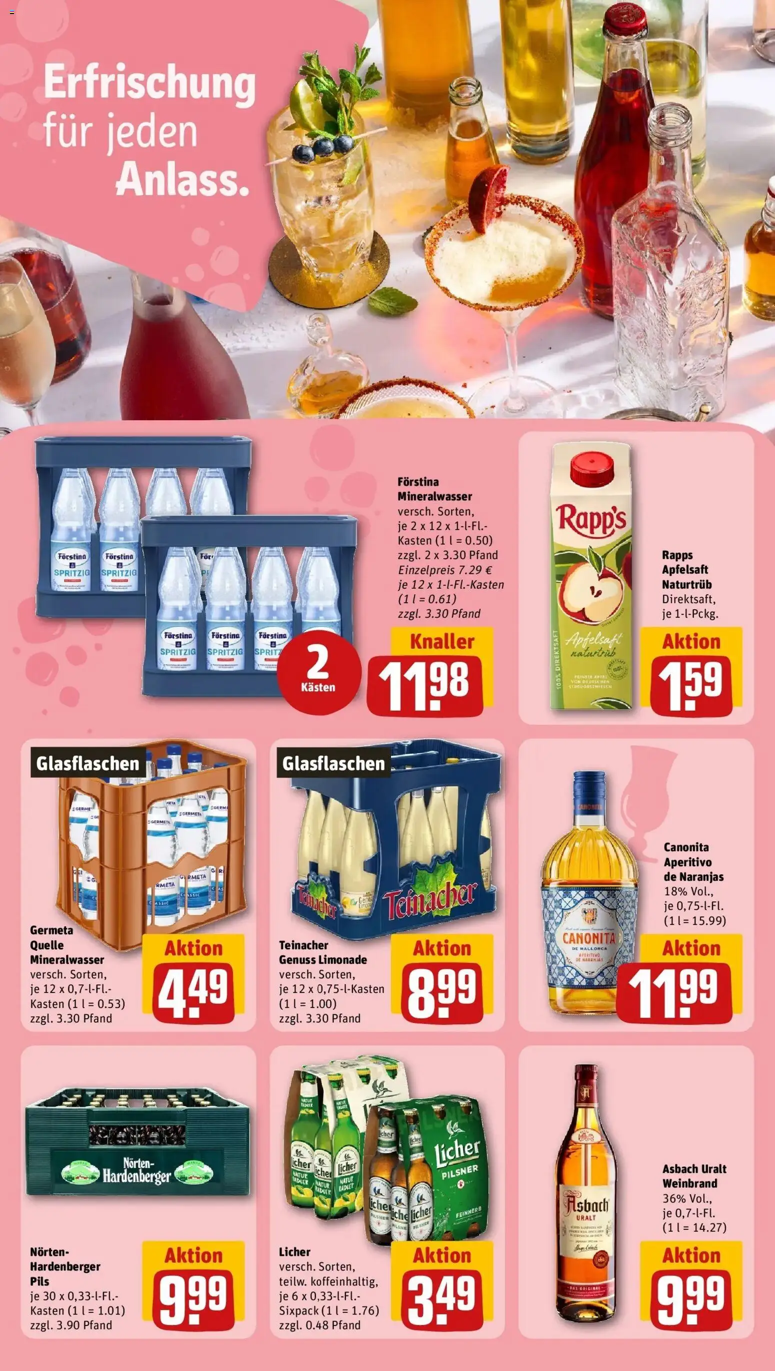 REWE Prospekt ab 03.08.2026 zum Blättern » Angebote | Seite: 19 | Produkte: Pils, Limonade, Apfelsaft, Asbach