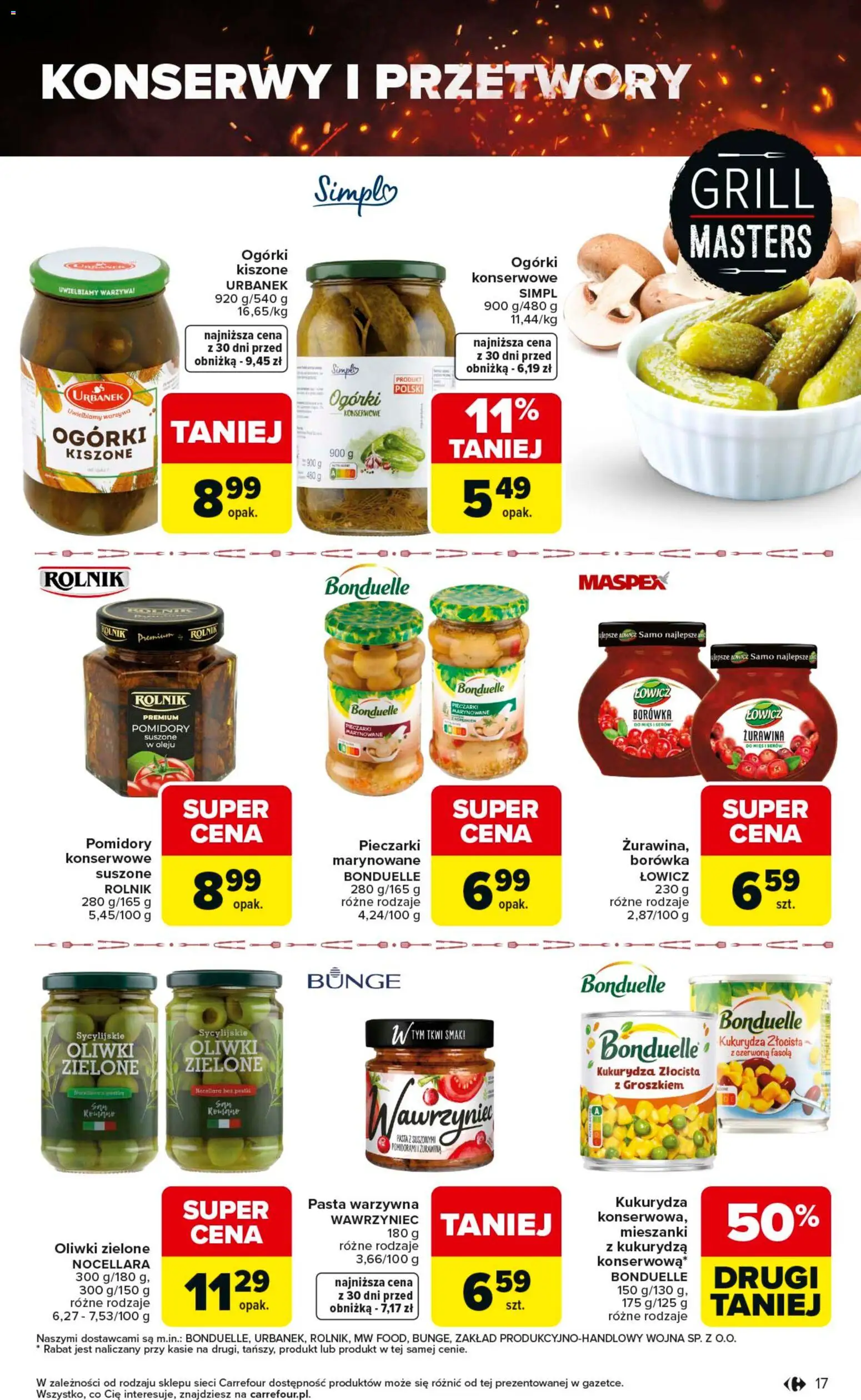 Carrefour gazetka - Misja:Grill Cię wzywa od 23.04.2026 | Strona: 17 | Produkty: Pasta warzywna, Żurawina, Pomidory, Ogórki konserwowe