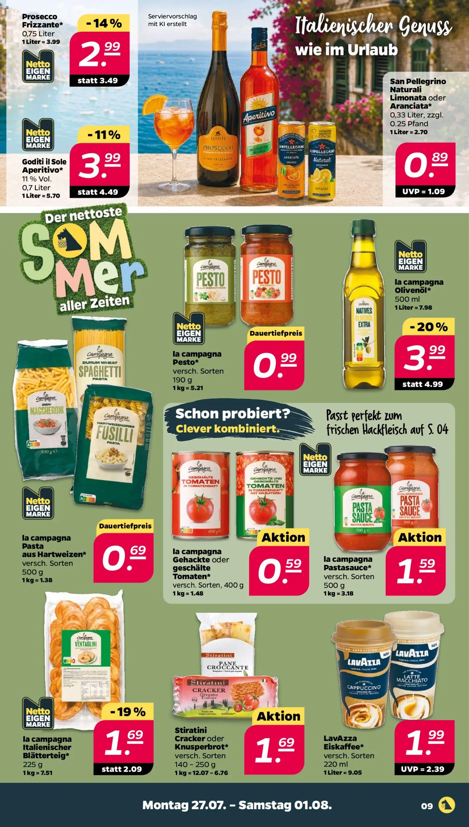 Netto Prospekt – gültig ab 27.07.2026 | Seite: 9 | Produkte: Lavazza, Pane, Prosecco, Hackfleisch