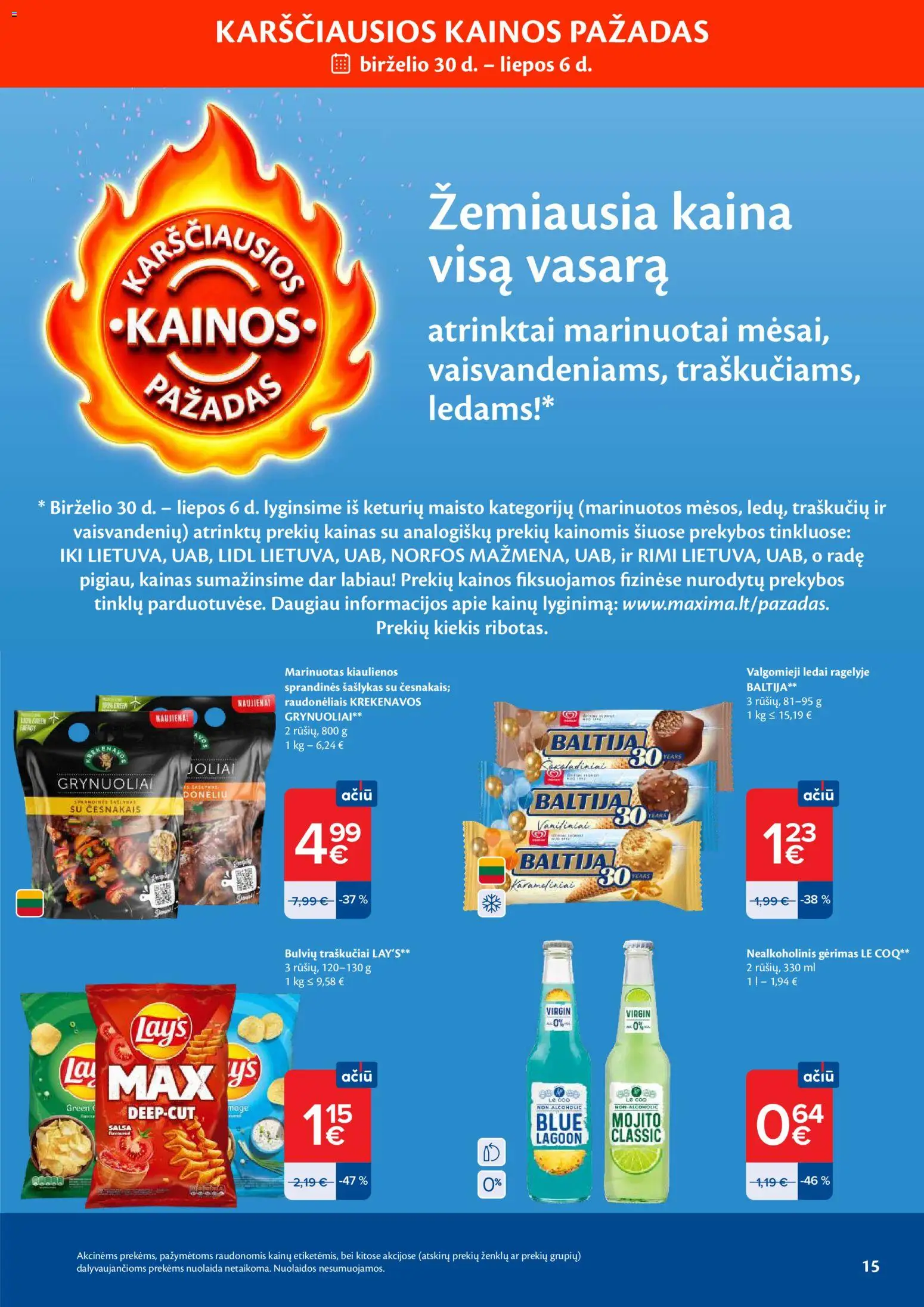 MAXIMA akcijos nuo 2026.06.30 | Puslapis: 15 | Prekių: Ledai, Kiaulienos, Valgomieji ledai, Traškučiai