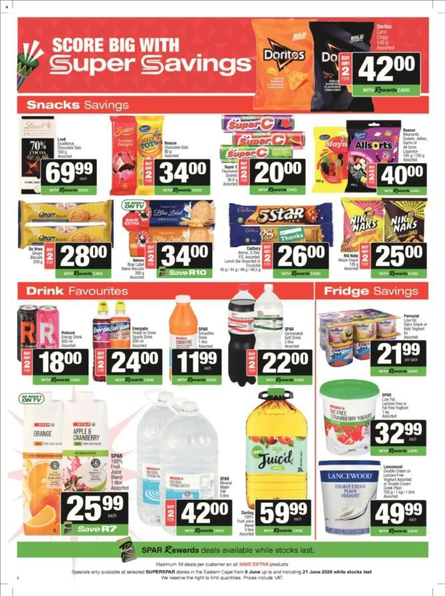 New Superspar catalogue – valid from 08.06.2026 | Page: 4 | Products: Yoghurt, Juice, Snacks, Cream