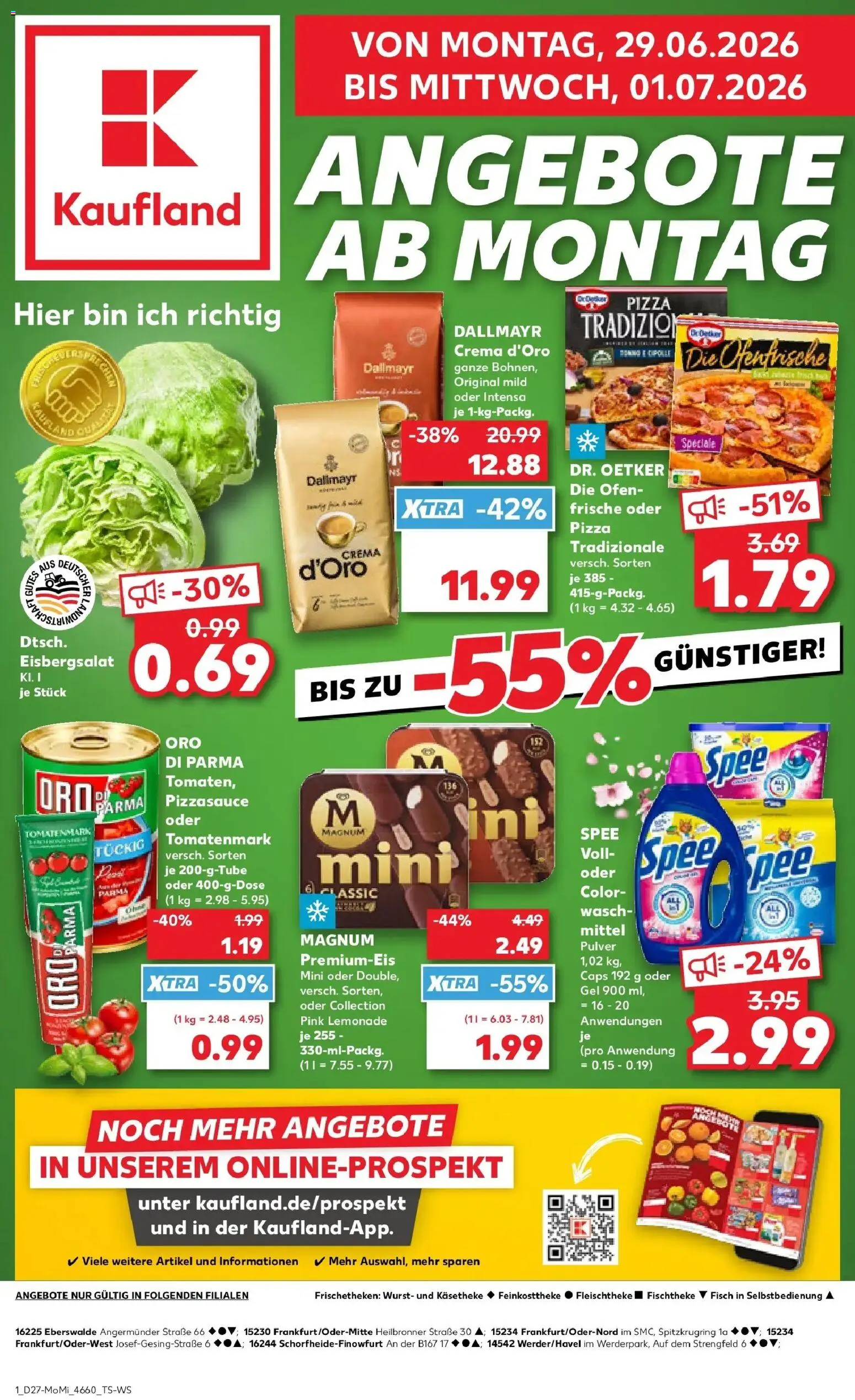 Kaufland Prospekt Frankfurt (Oder) – gültig ab 29.06.2026 | Seite: 1 | Produkte: Ofen, Eisbergsalat, Ofenfrische, Fisch