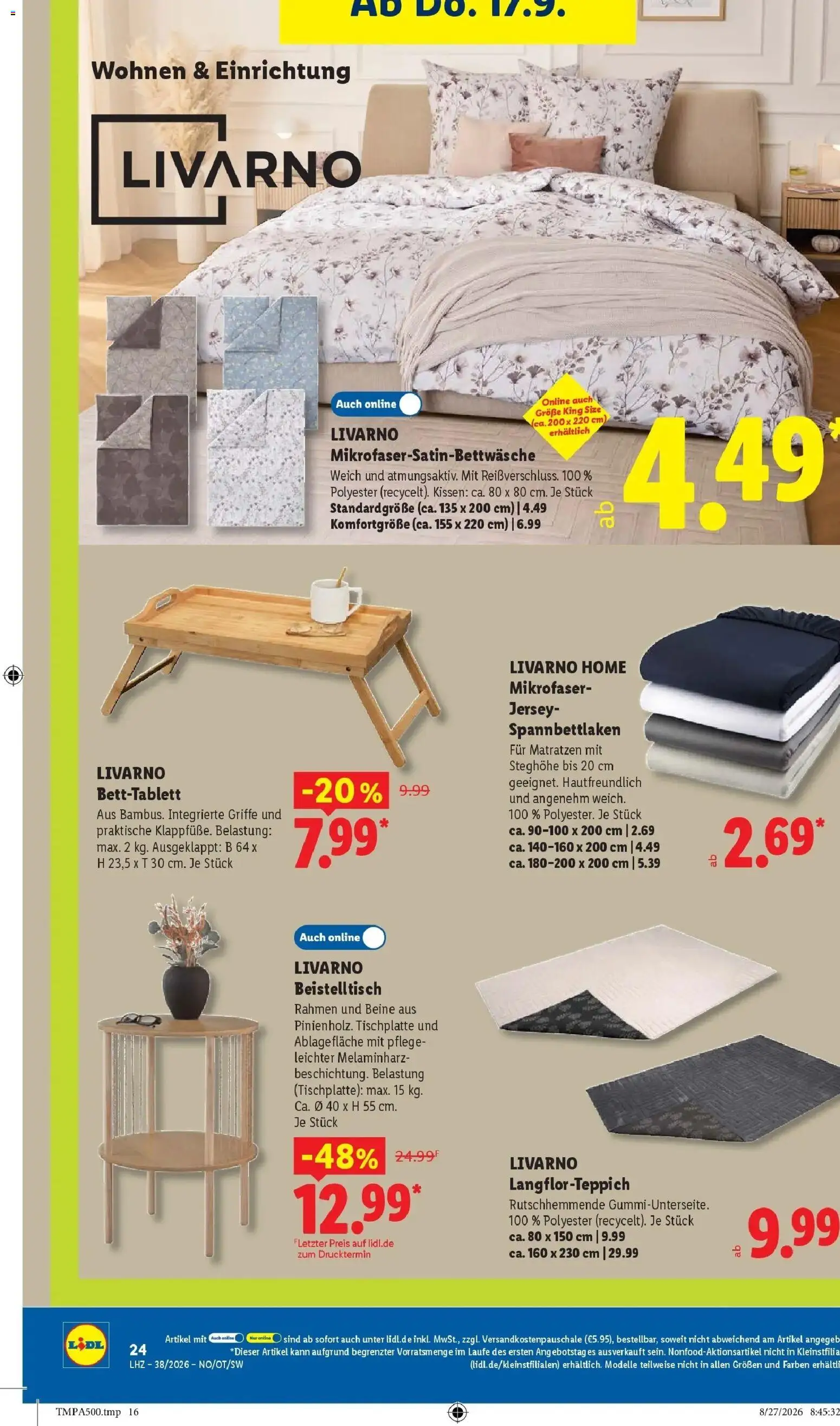 Lidl Prospekt Mühlacker (ab 14.09.2026) zum Blättern » Angebote | Seite: 44 | Produkte: Beistelltisch, Kissen