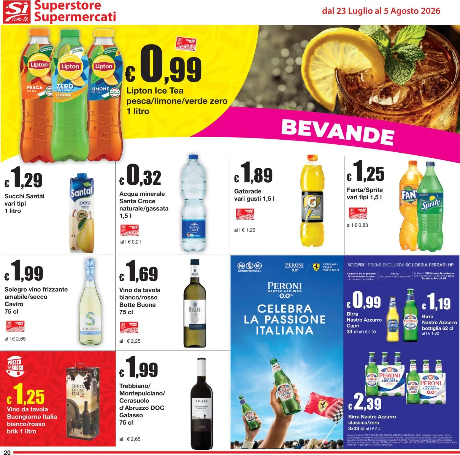 Volantino Sì con Te del 23/07/2026 | Pagina: 20 | Prodotti: Acqua, Pesca, Acqua minerale, Vino bianco