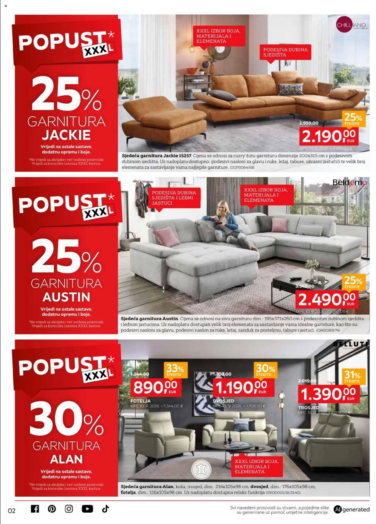 Lesnina katalog | vrijedi od 29.09.2026 | Stranica: 2 | Proizvodi: Trosjed, Fotelja, Tabure, Dvosjed
