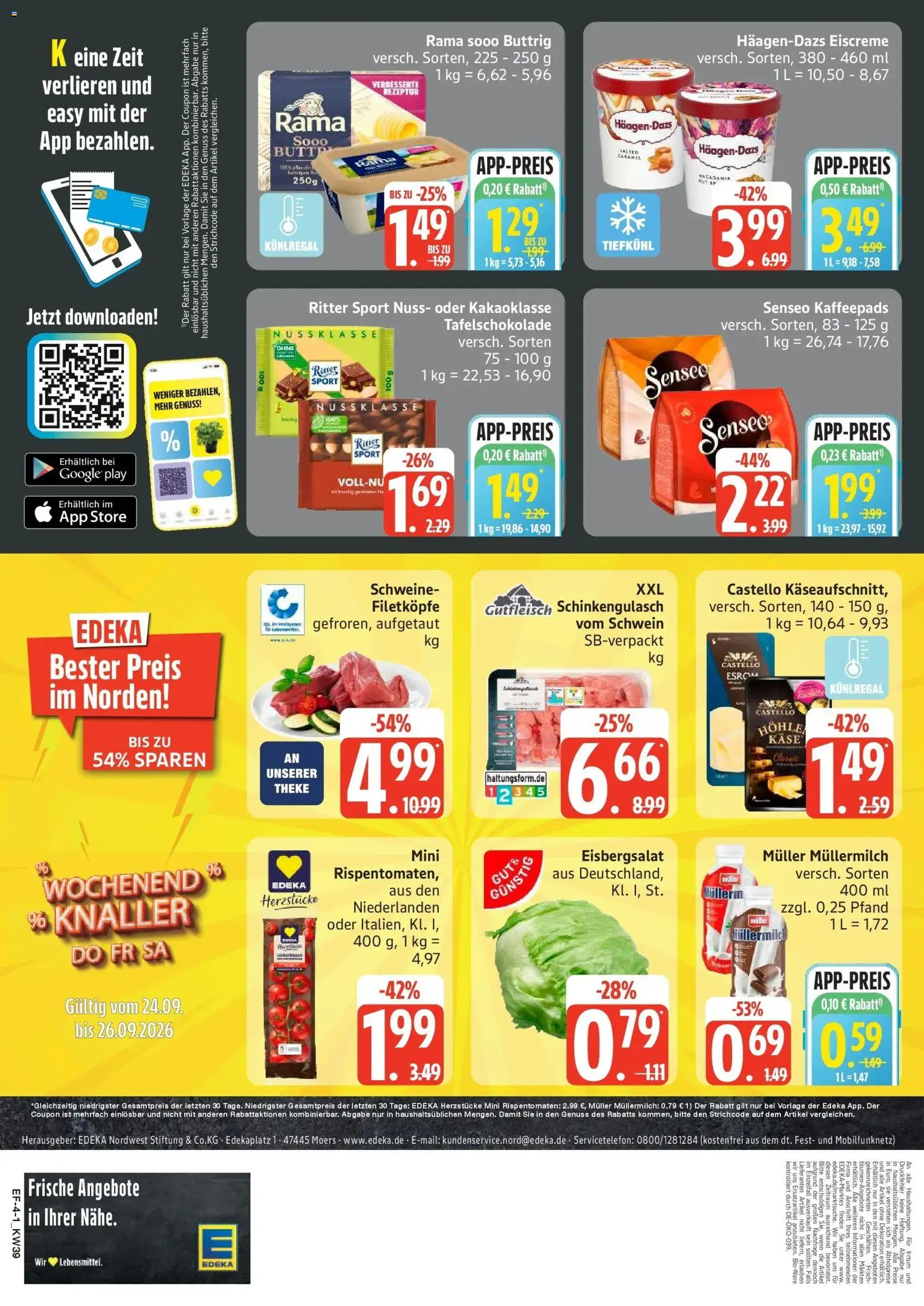 Edeka Prospekt Rendsburg (ab 21.09.2026) » Angebote Online | Seite: 4 | Produkte: Kaffeepads, Käse, Eisbergsalat, Muller mullermilch