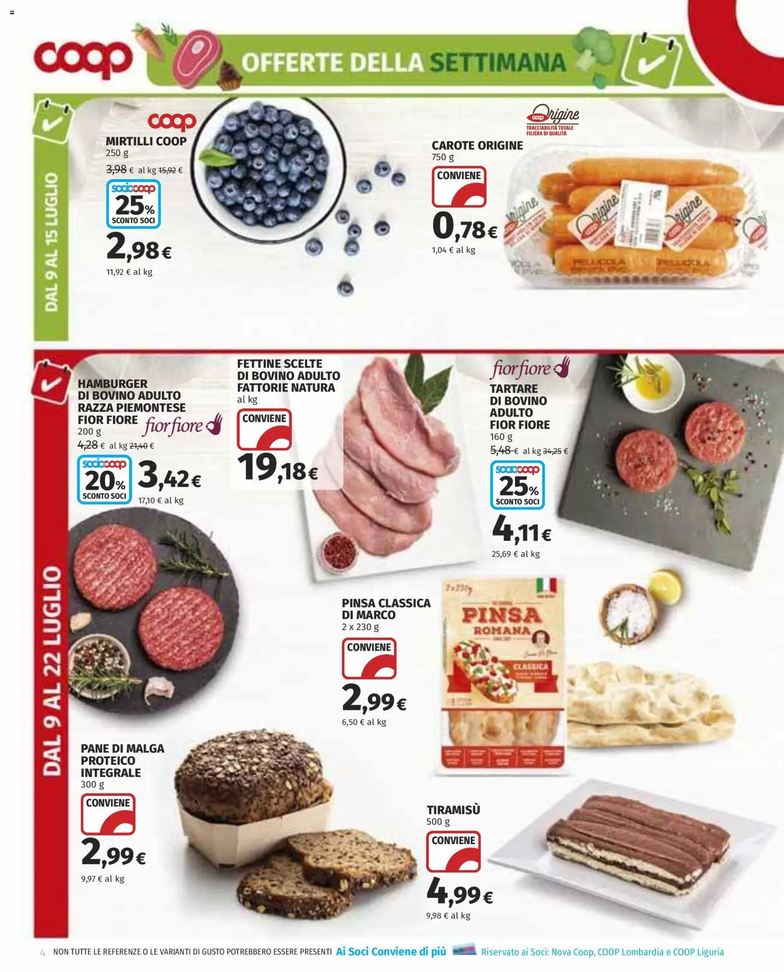 Volantino COOP del 09/07/2026 | Pagina: 4 | Prodotti: Bovino, Pane, Carote, Mirtilli