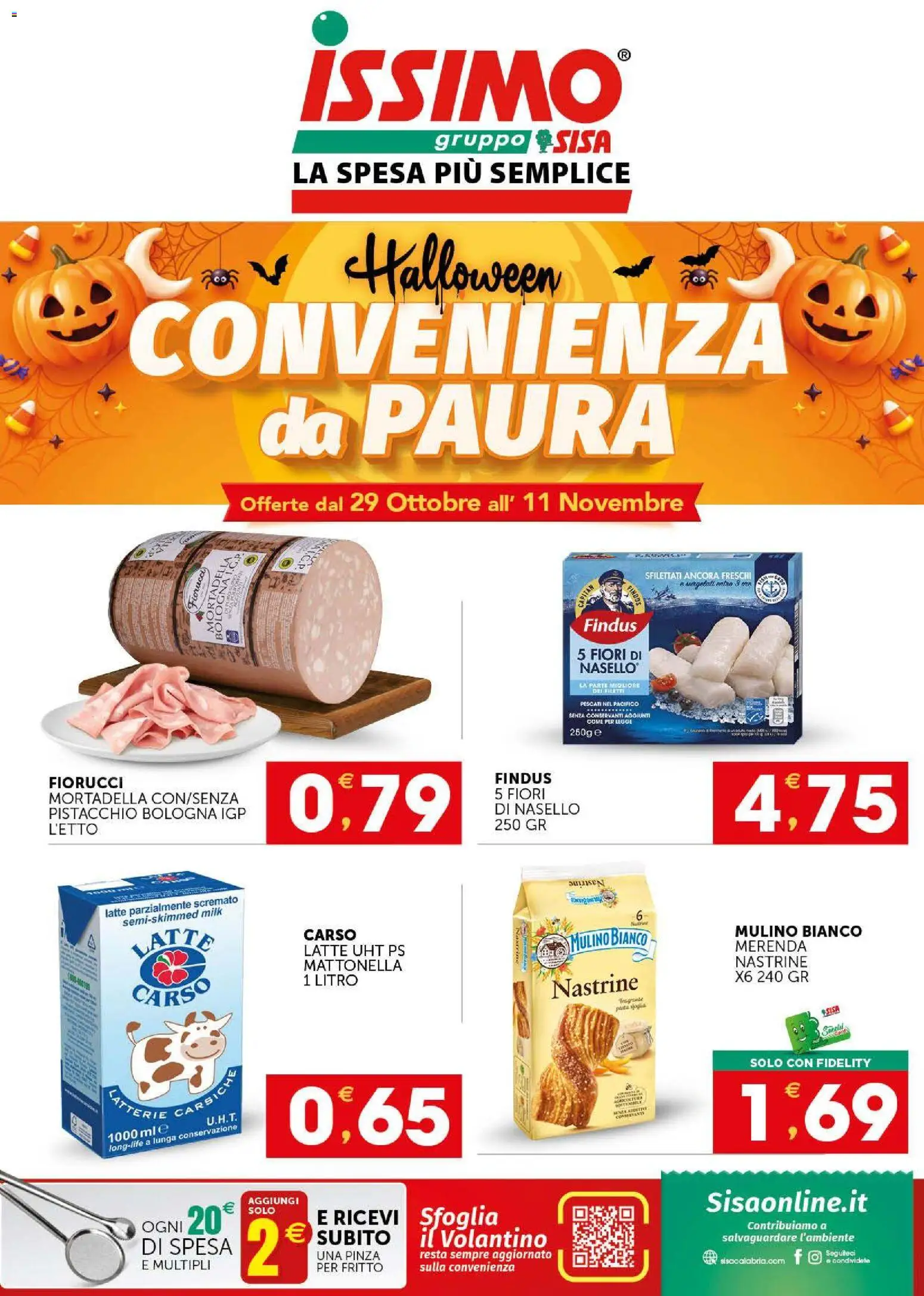 Volantino SISA del 29/10/2026 | Pagina: 1 | Prodotti: Pistacchio, Latte, Mortadella, Latte parzialmente scremato