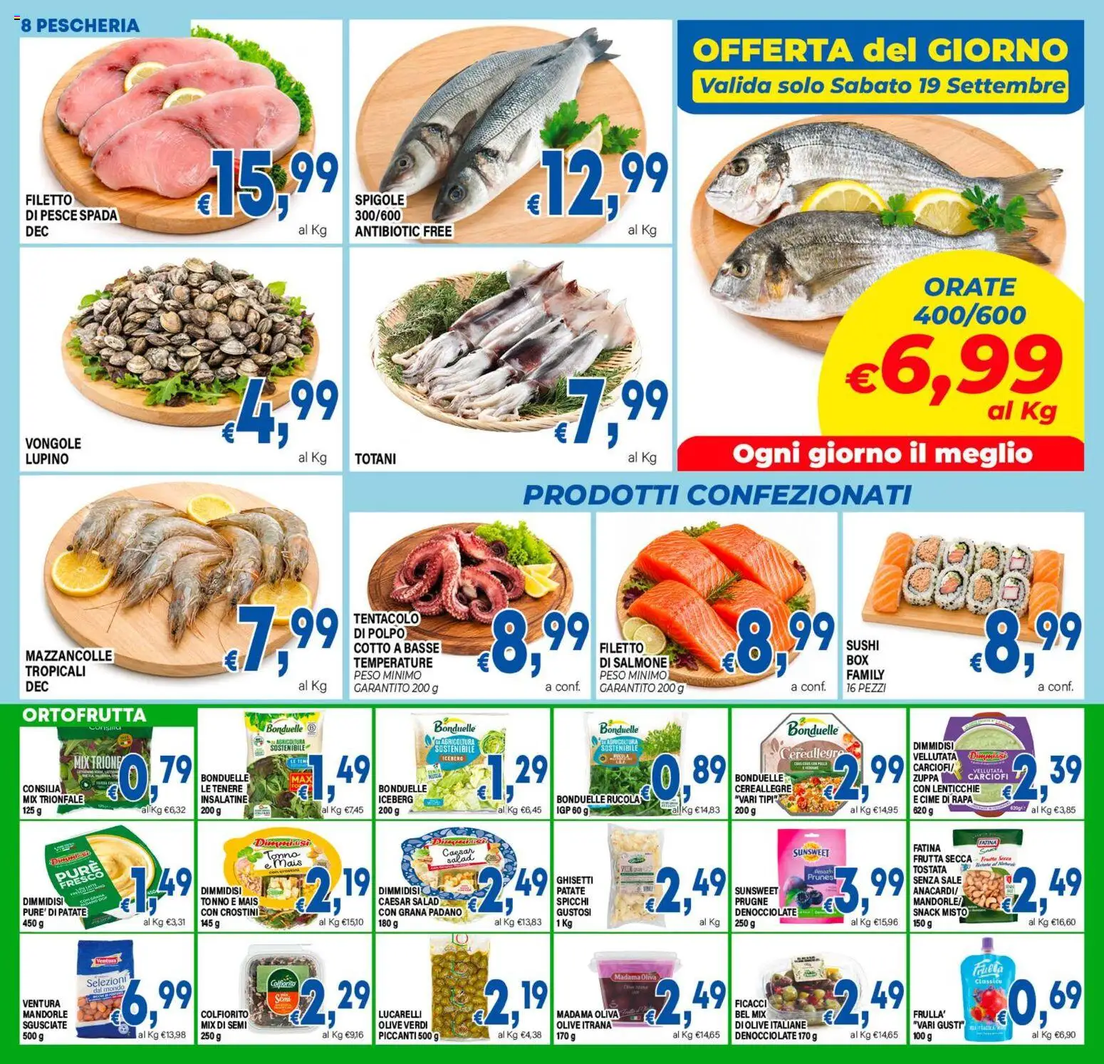 Volantino DEM del 11/09/2026 | Pagina: 8 | Prodotti: Prugne, Sale, Grana Padano, Pesce spada