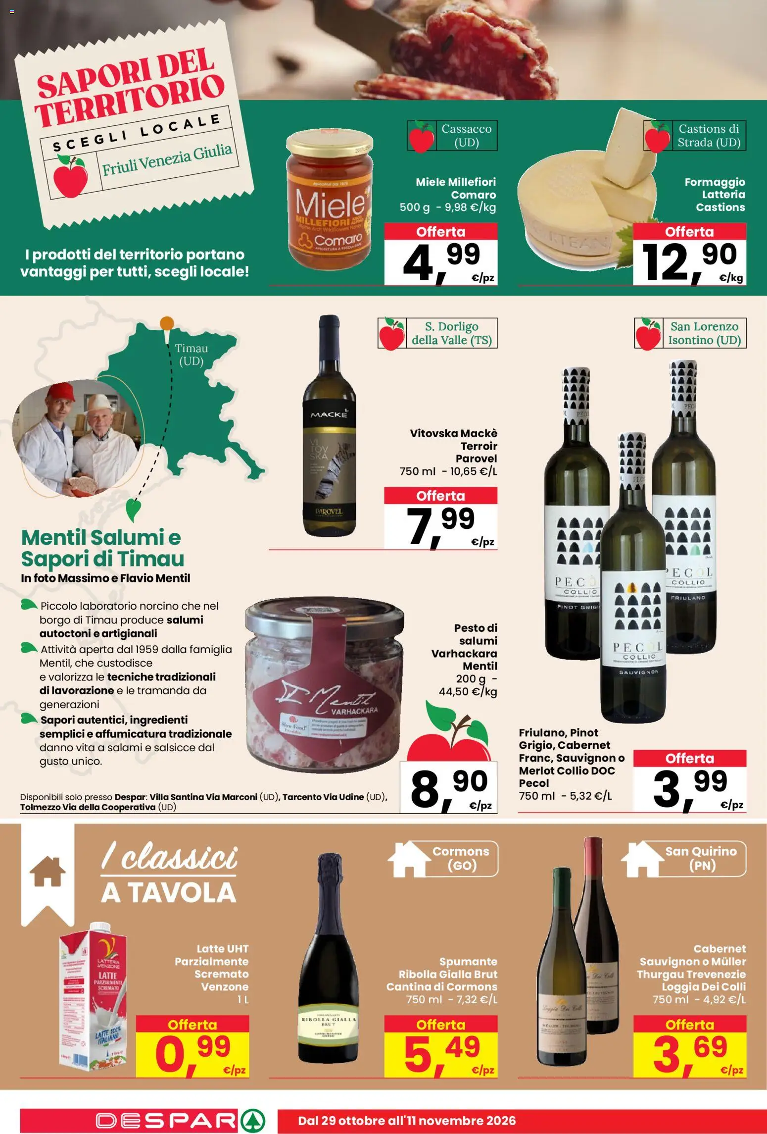 Volantino Despar del 29/10/2026 | Pagina: 8 | Prodotti: Spumante, Ingredienti, Miele, Salsicce