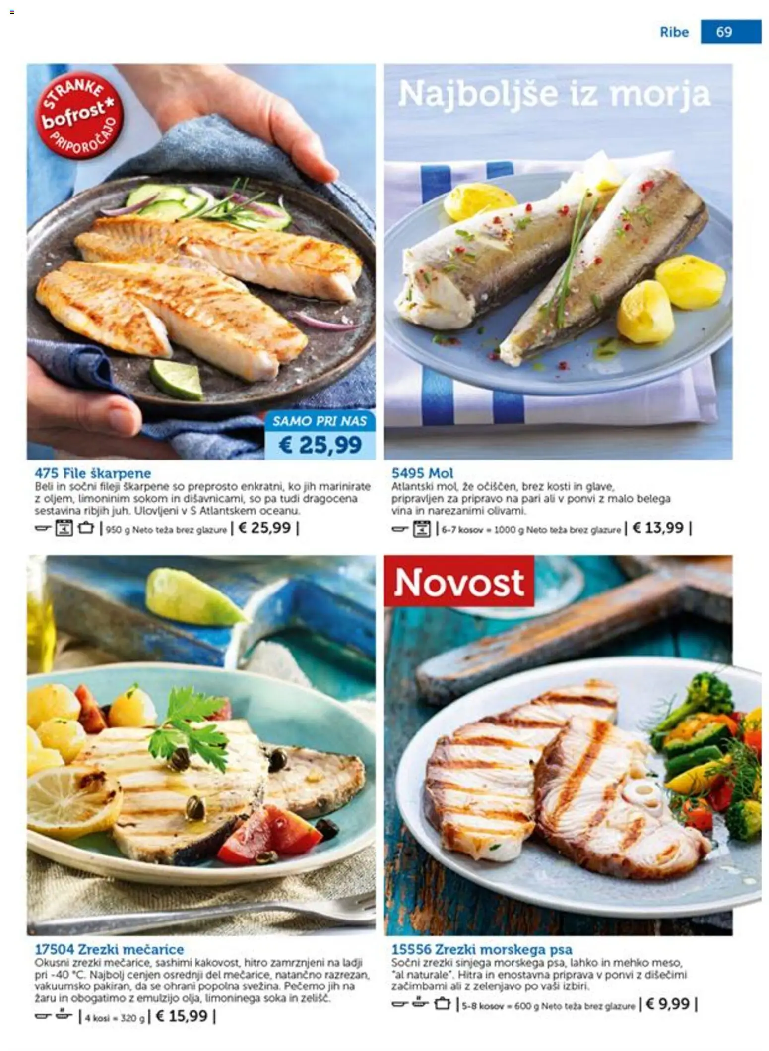 Novi Bofrost katalog ponudbe – veljaven od 01.07.2026 | Stran: 69 | Izdelki: Teza, Zrezki, Ribe