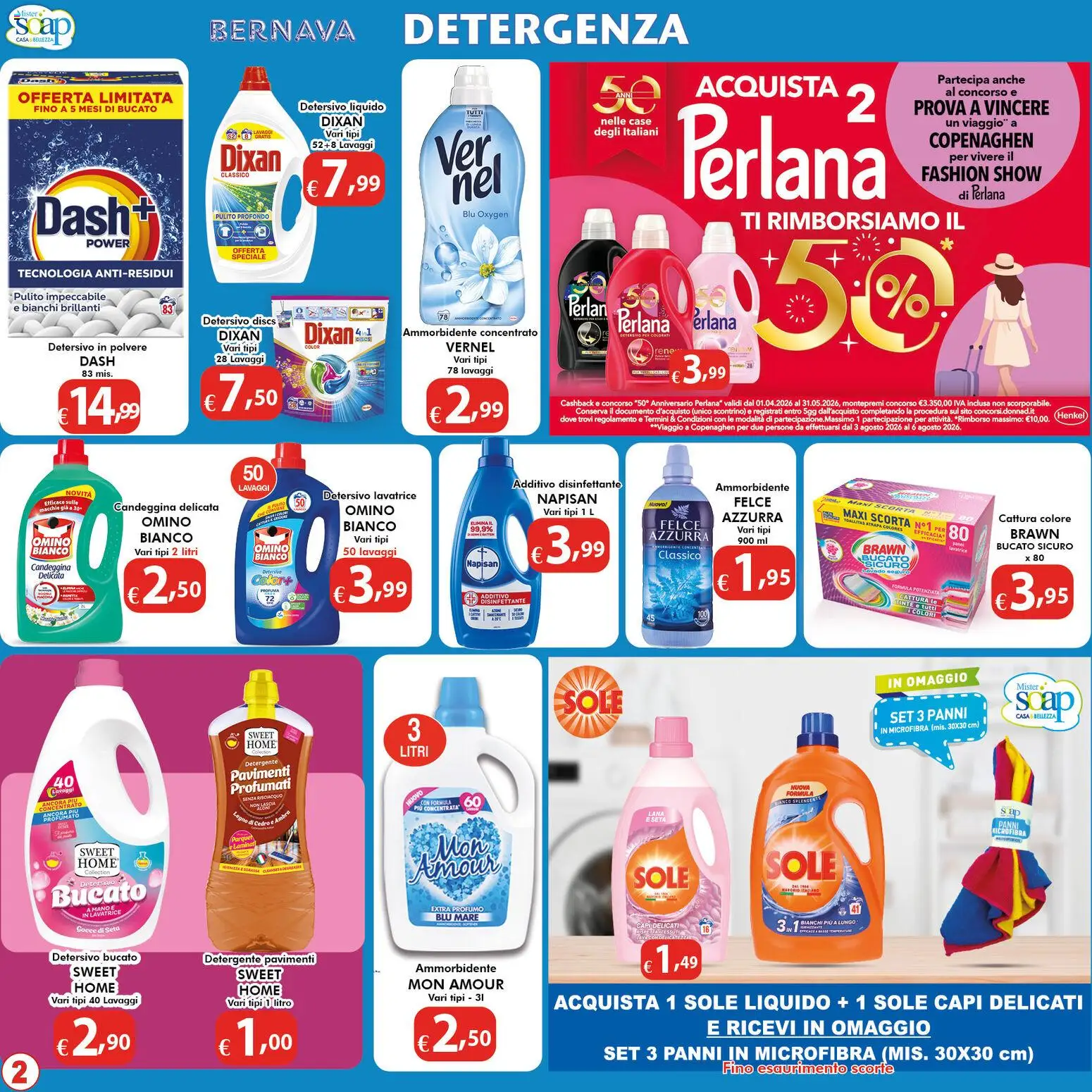 Volantino Bernava del 02.05.2026 | Pagina: 2 | Prodotti: Ammorbidente, Detergente, Candeggina, Lavatrice
