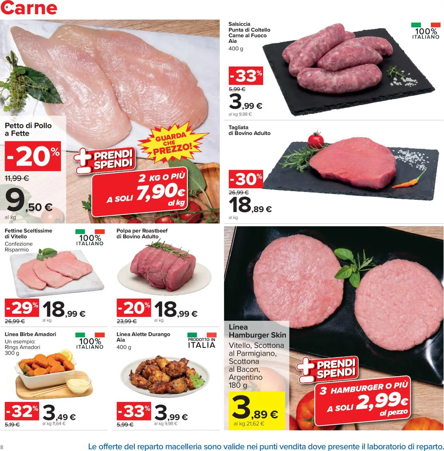 Volantino Carrefour del 29/09/2026 | Pagina: 8 | Prodotti: Bovino, Pollo, Vitello, Hamburger