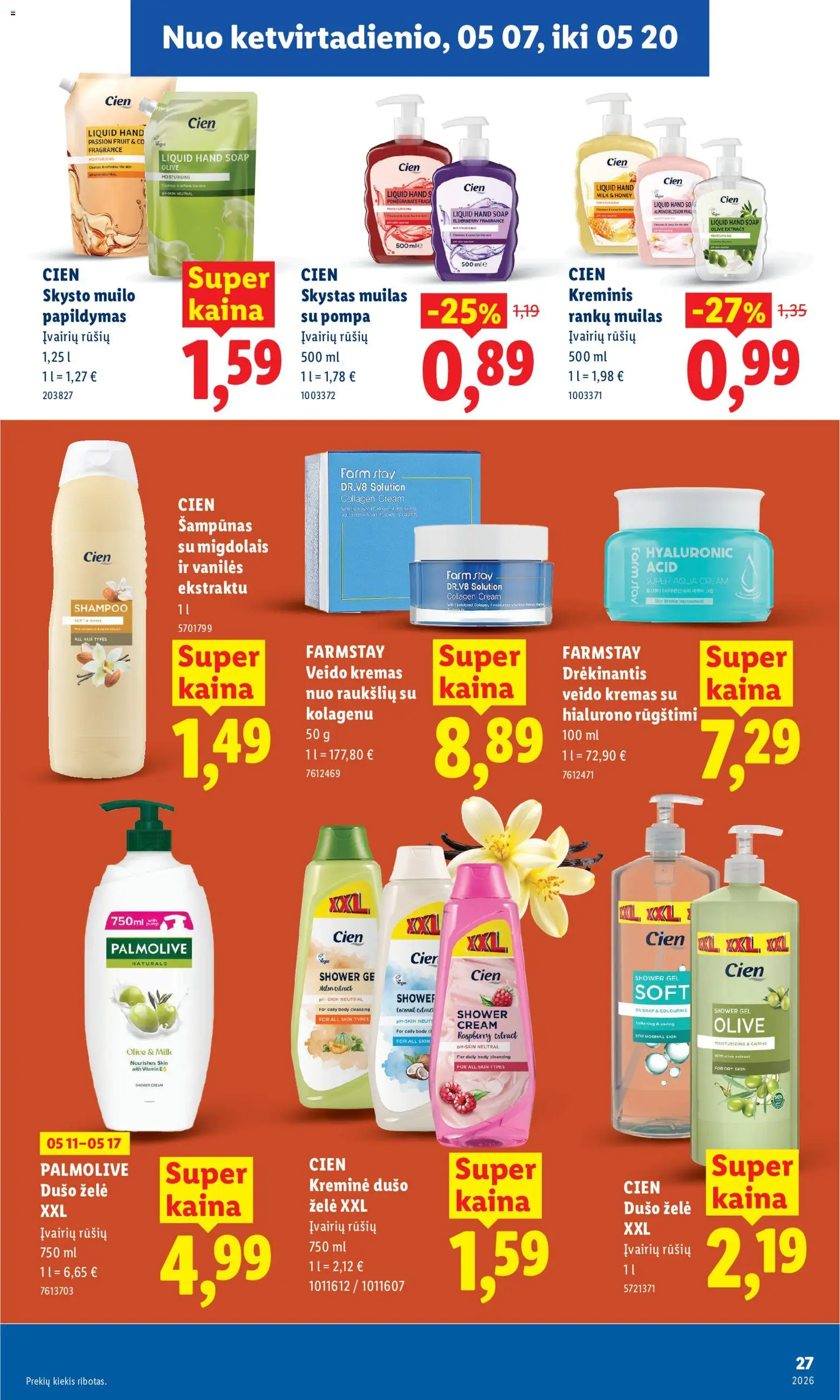 LIDL akcijos nuo 11.05.2026 | Puslapis: 27 | Prekių: Skystas muilas, Šampūnas, Muilas, Dušo želė