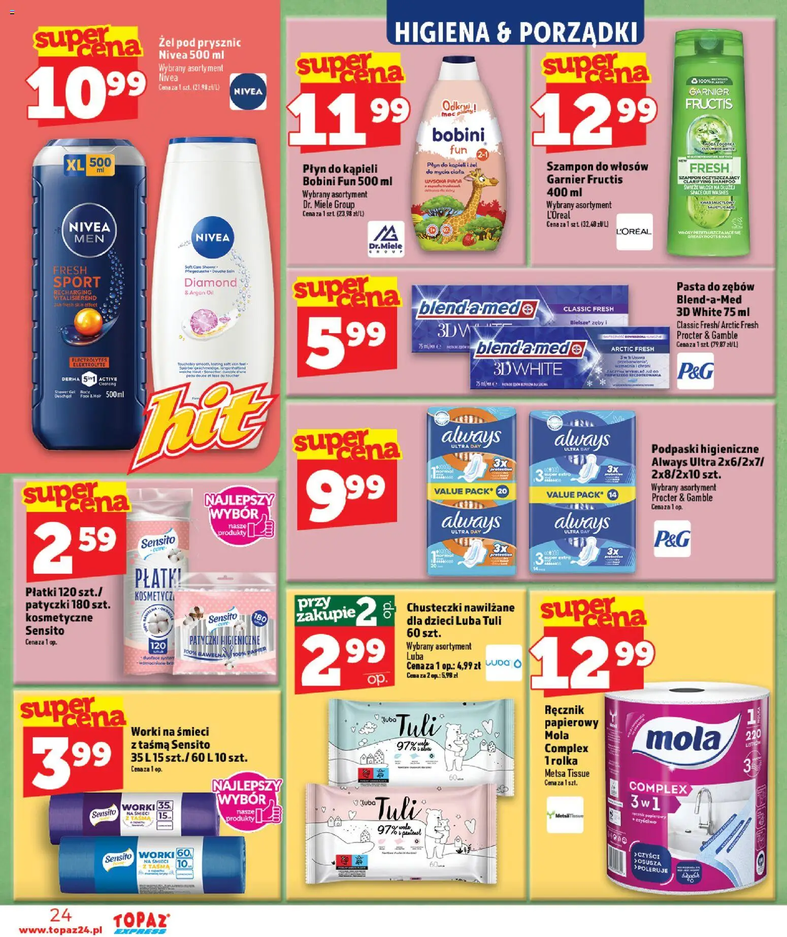 Topaz gazetka - Express od 27.08.2026 | Strona: 24 | Produkty: Chusteczki nawilżane, Chusteczki, Podpaski, Szampon