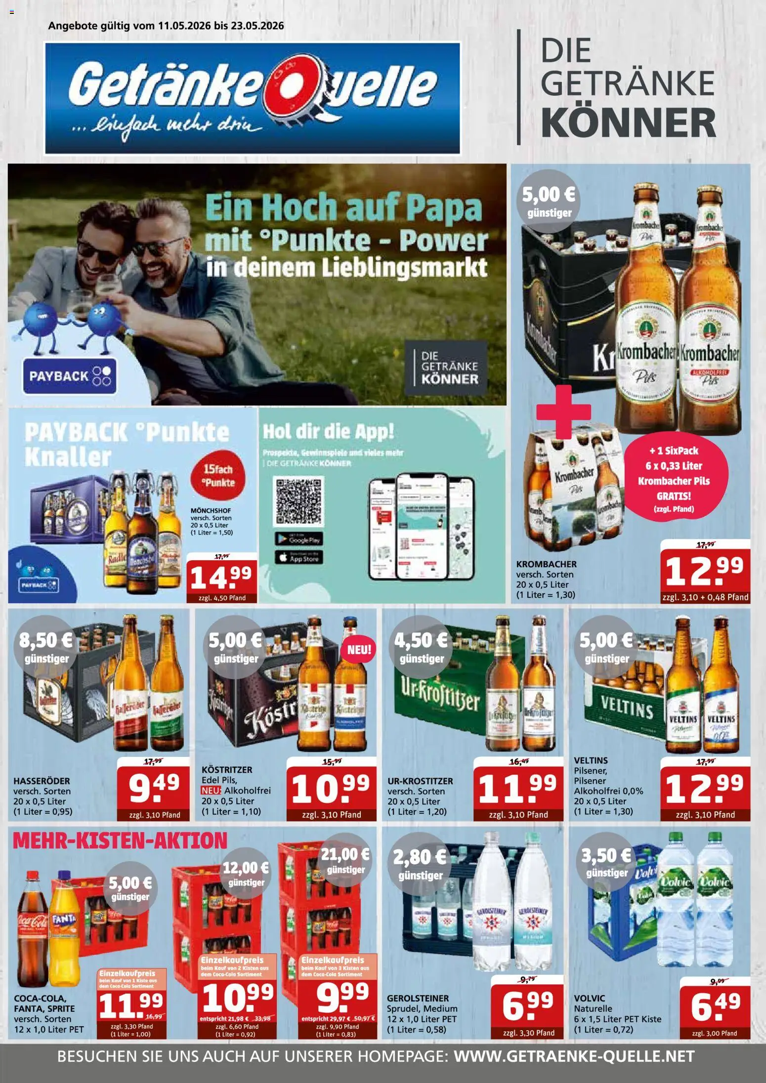 Getränke Quelle Prospekt 	 – gültig ab 11.05.2026 | Seite: 1 | Produkte: Kostritzer, Krombacher, Hasseröder, Volvic