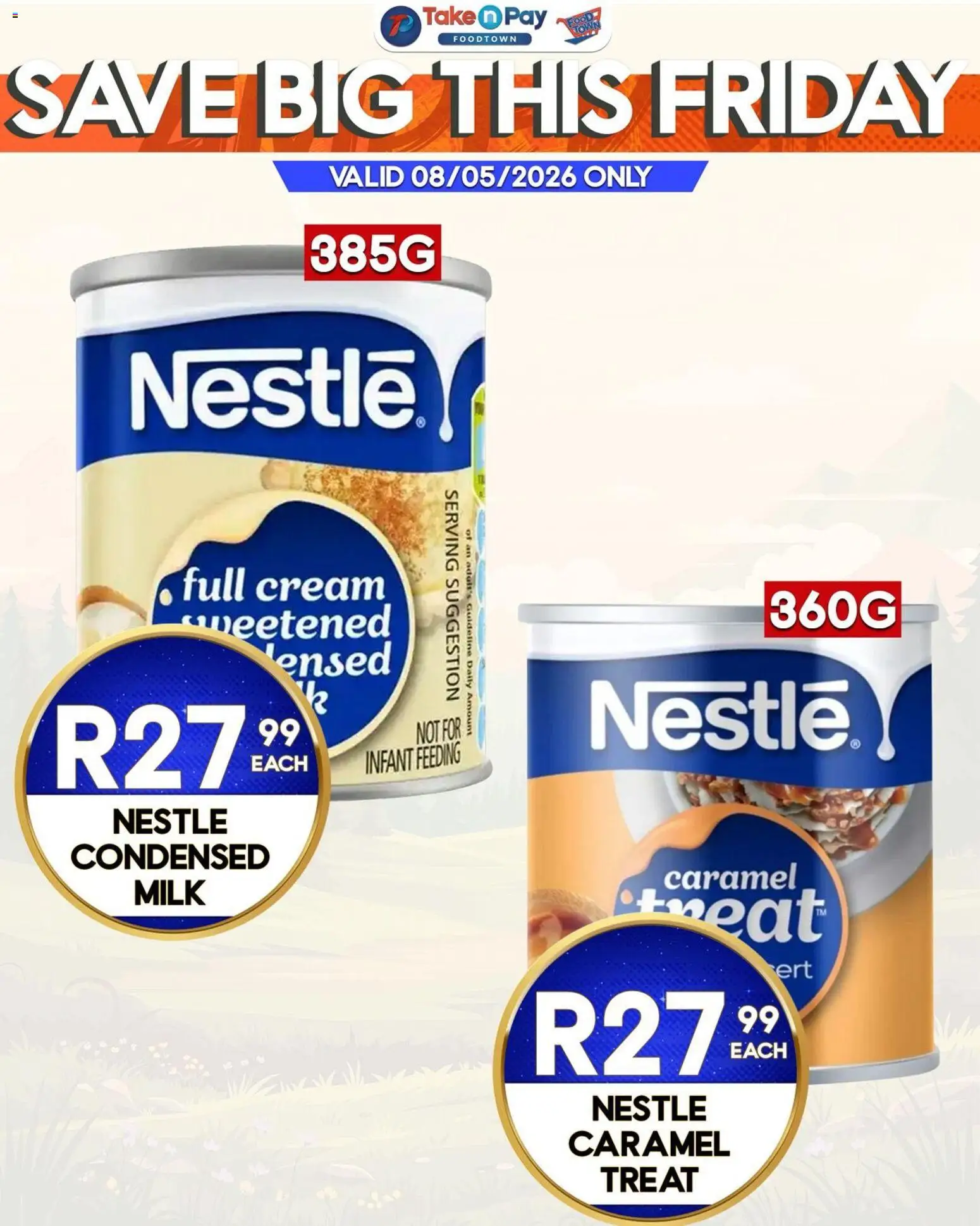 New Take n Pay catalogue – valid from 08.05.2026 | Page: 7 | Products: Milk, Condensed milk, Cream, Caramel