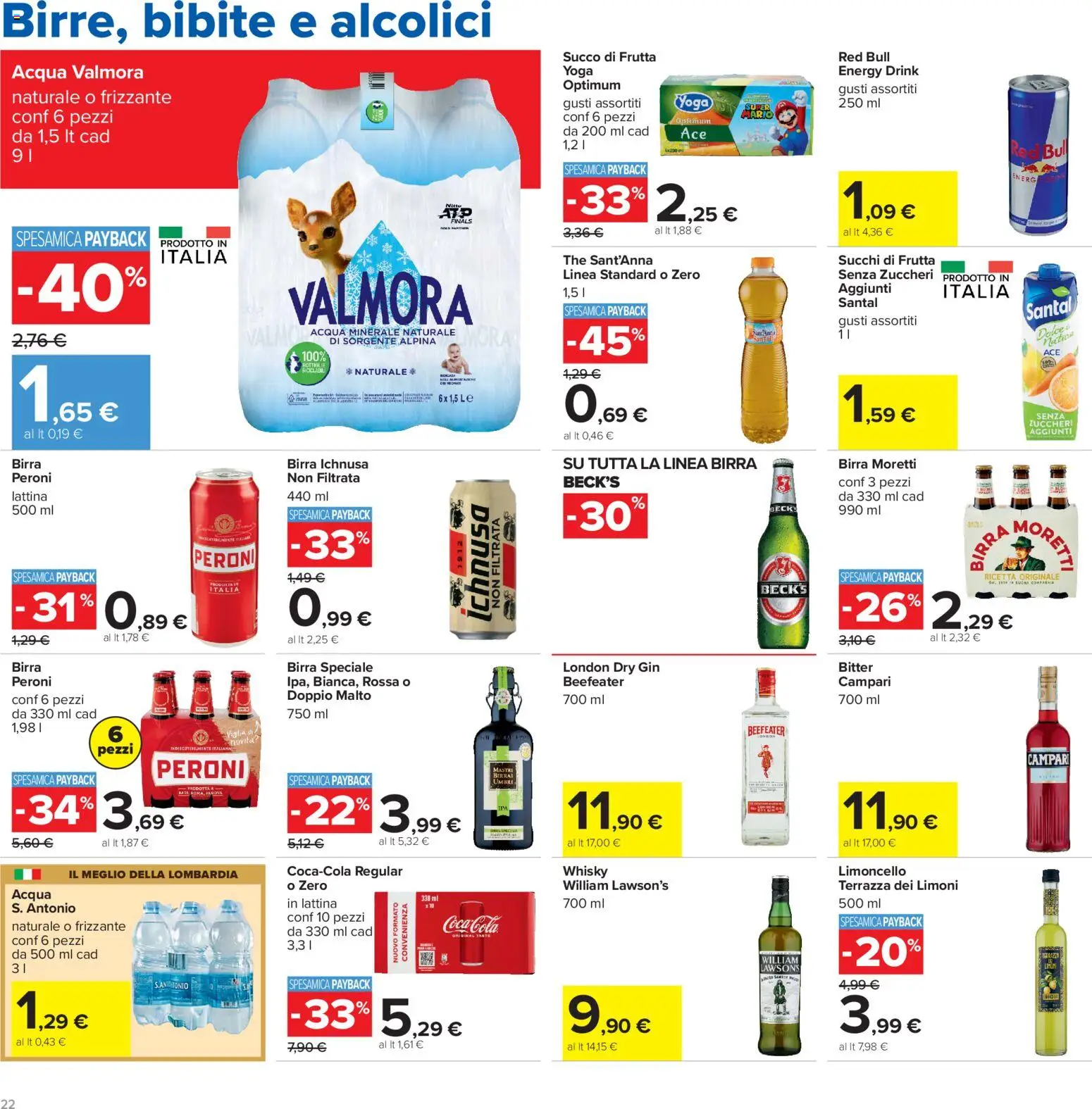 Volantino Carrefour del 13/10/2026 | Pagina: 22 | Prodotti: Birra Moretti, Bibite, Limoncello, Red Bull