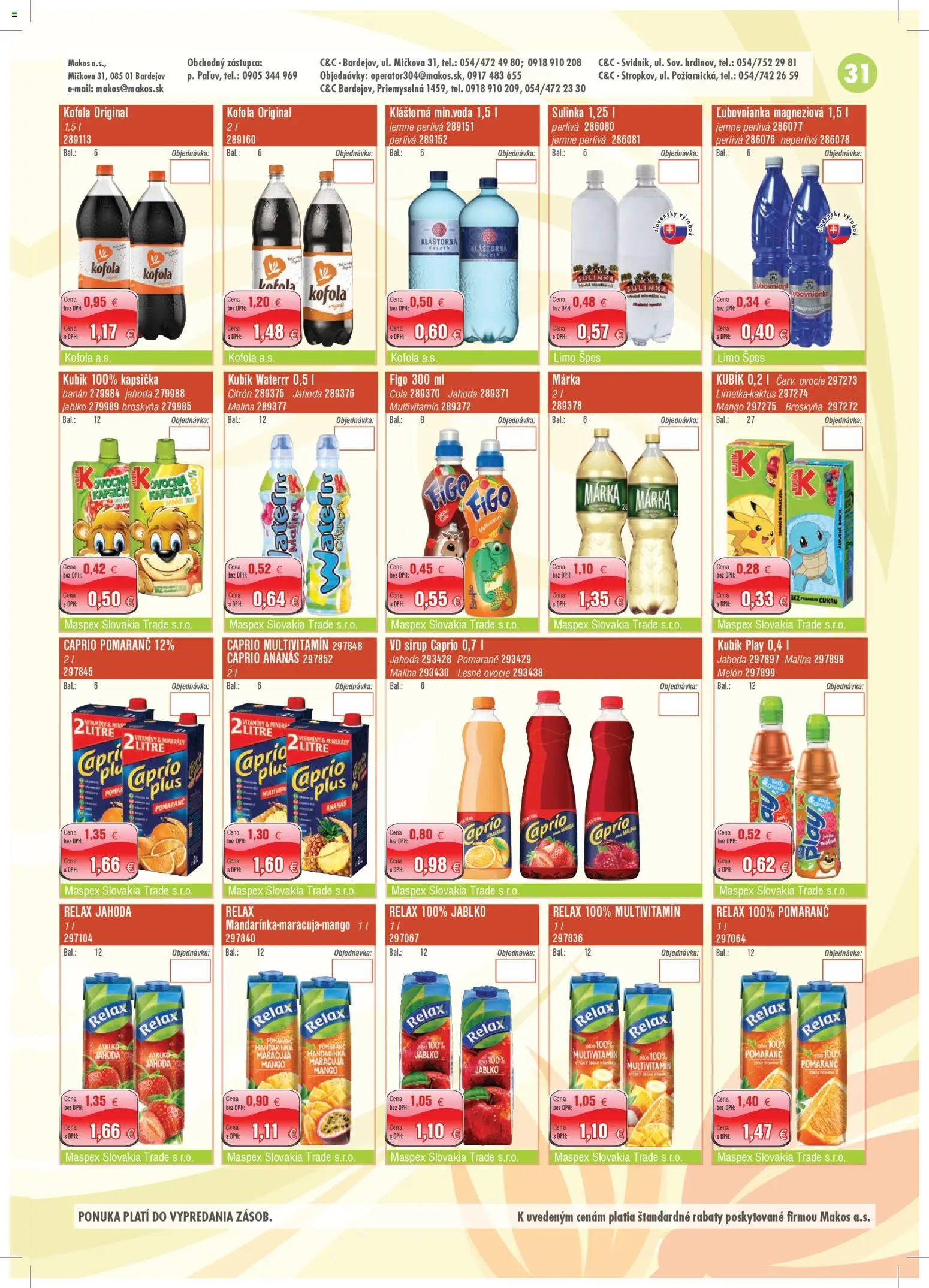 Nové Makos akcie – leták je platný od 04.05.2026 | Strana: 31 | Produkty: Kofola, Sulinka, Voda, Mango